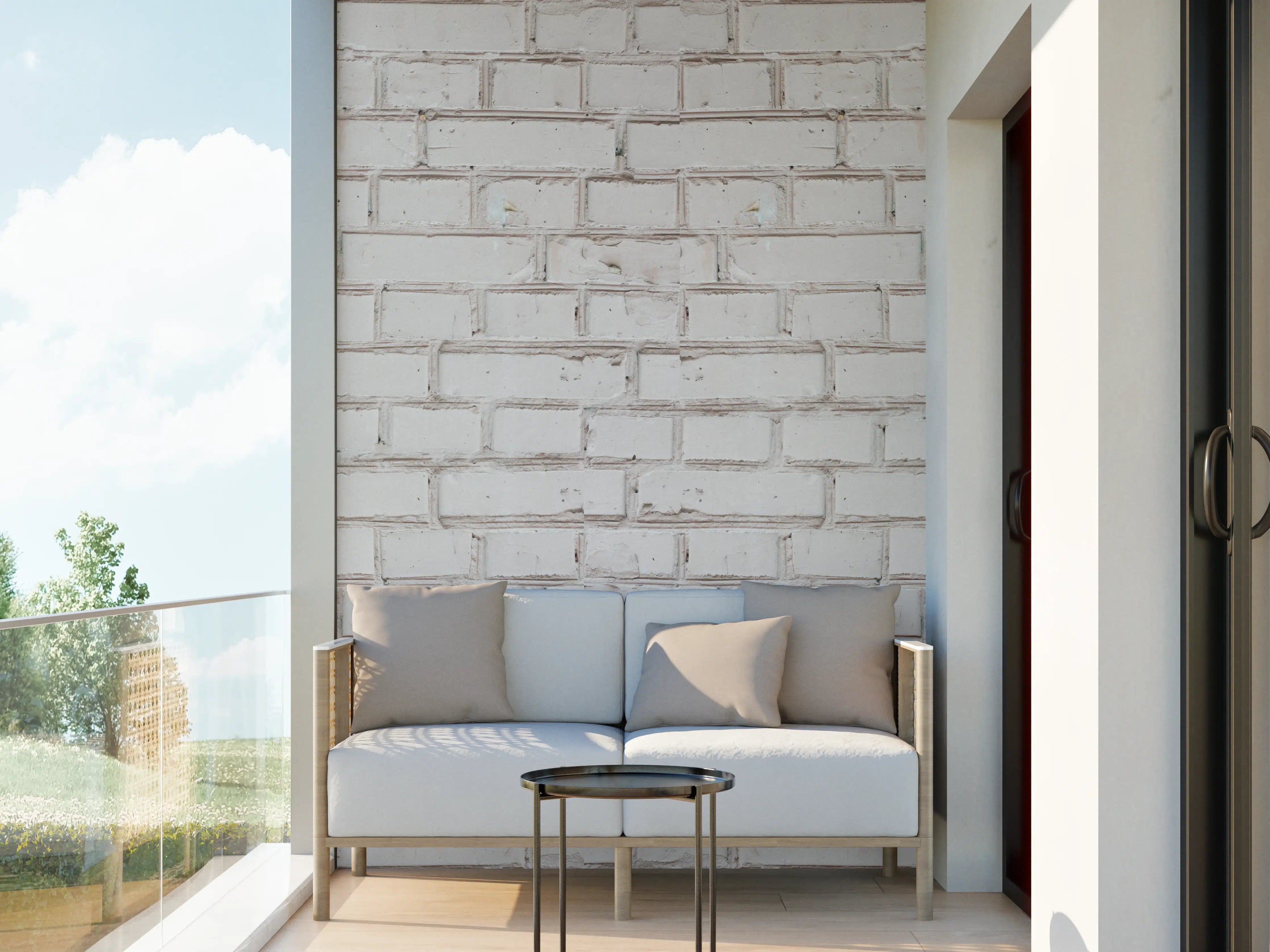 Wandverkleidung außen - Weiß-Beige Ziegelsteinmauer