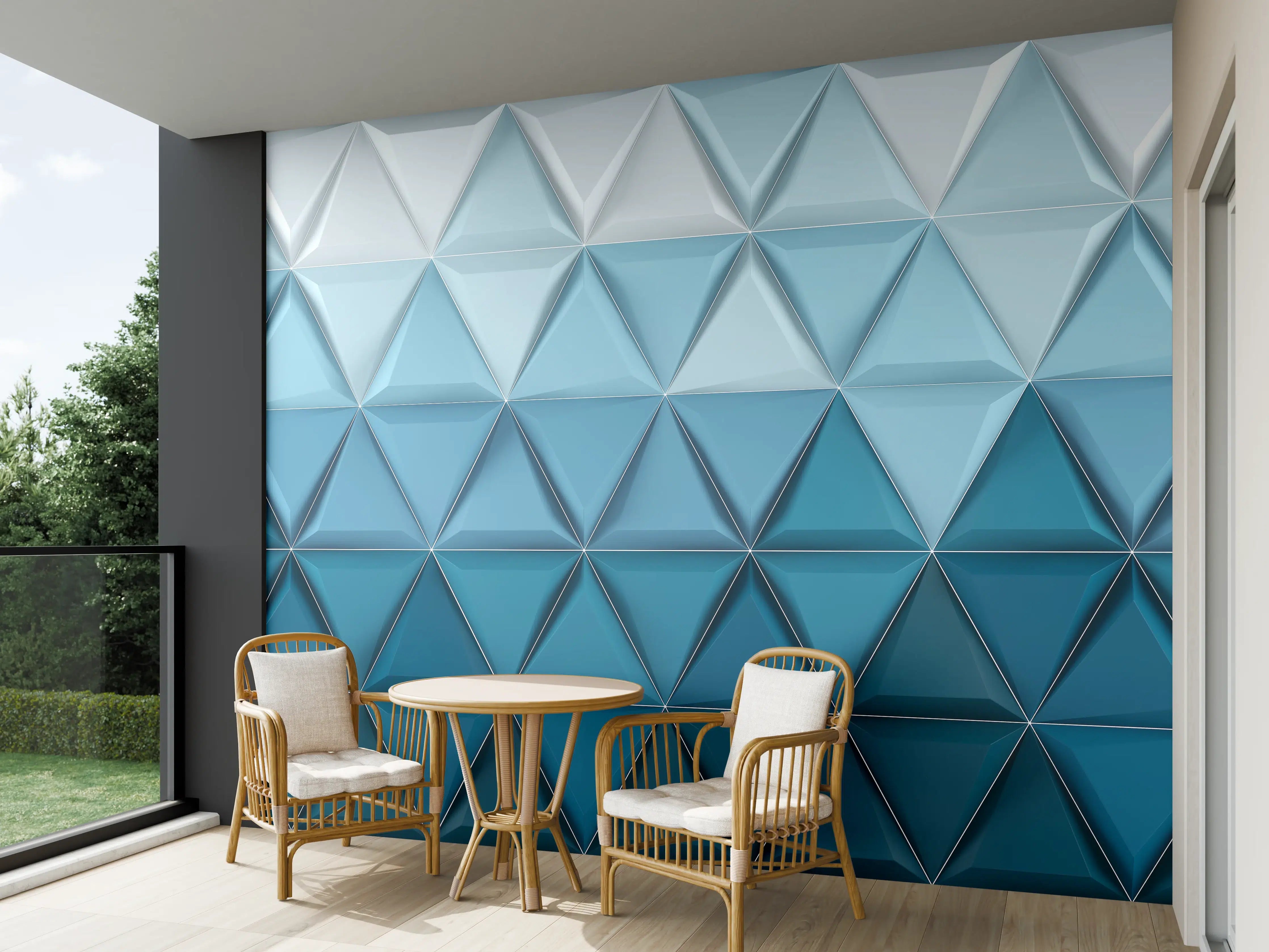Wandverkleidung außen - Weiß-Blaue Geometrische Textur
