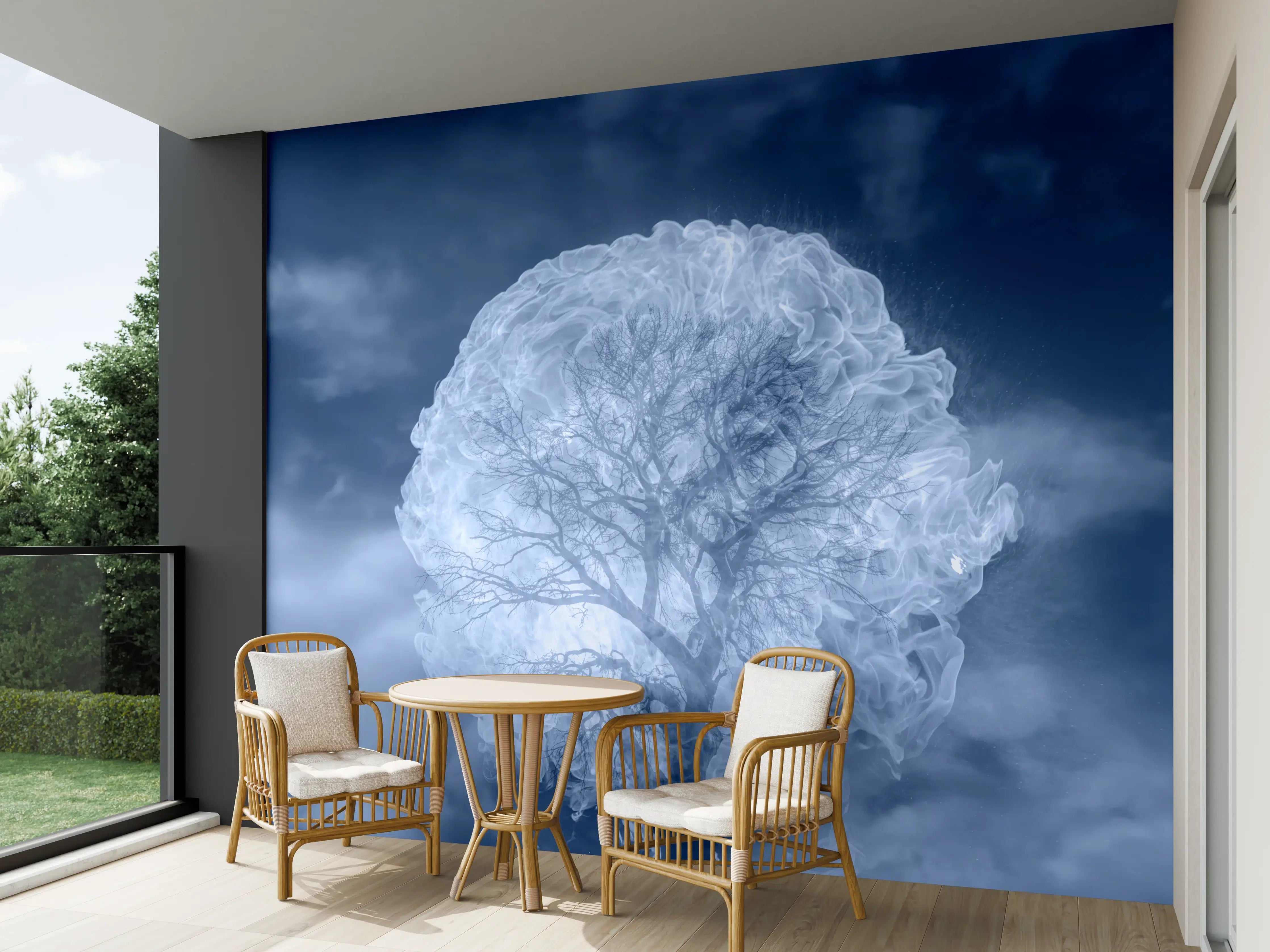 Wandverkleidung außen - Weiß-Blauer Feuerbaum Himmel