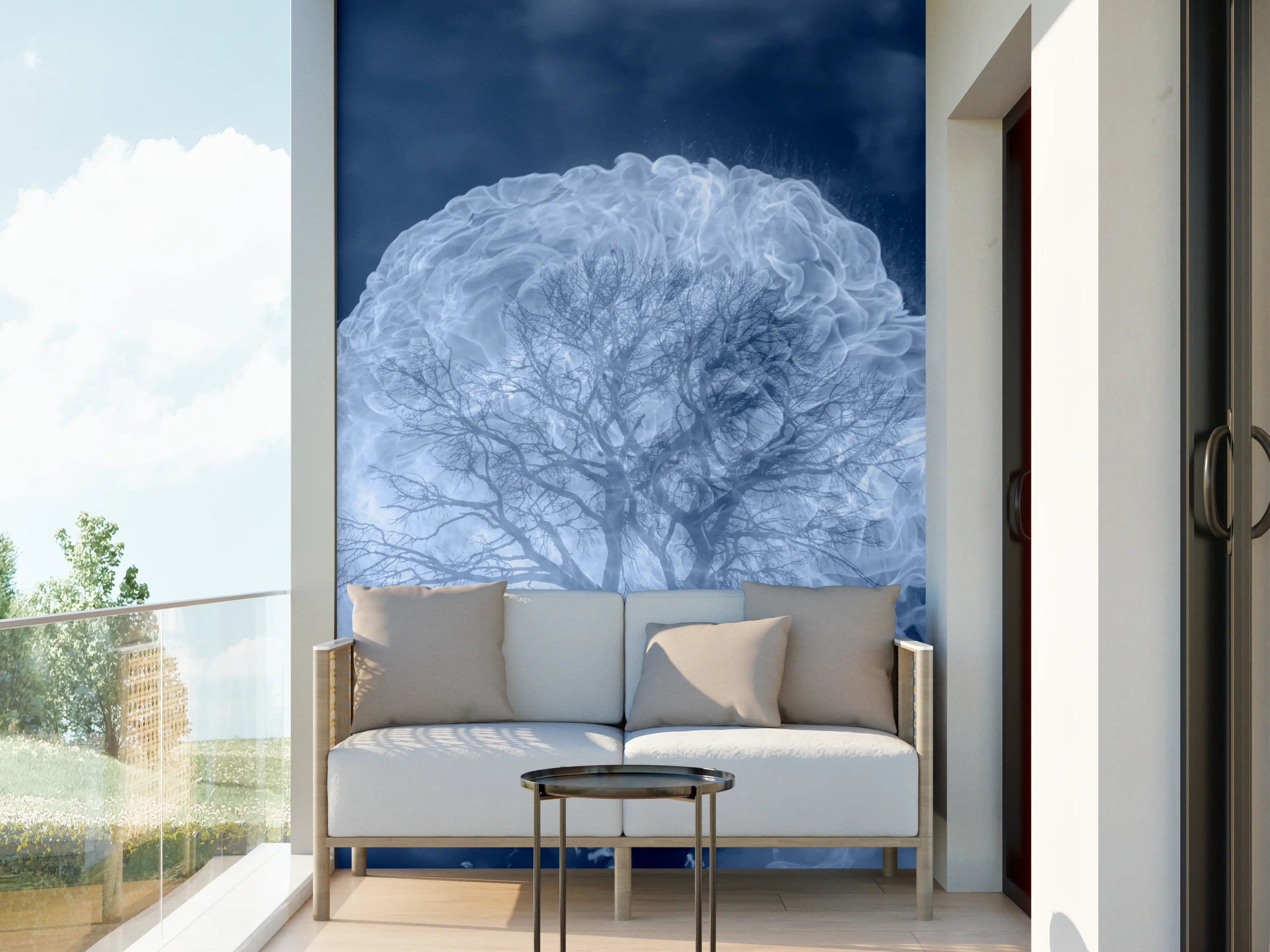 Wandverkleidung außen - Weiß-Blauer Feuerbaum Himmel