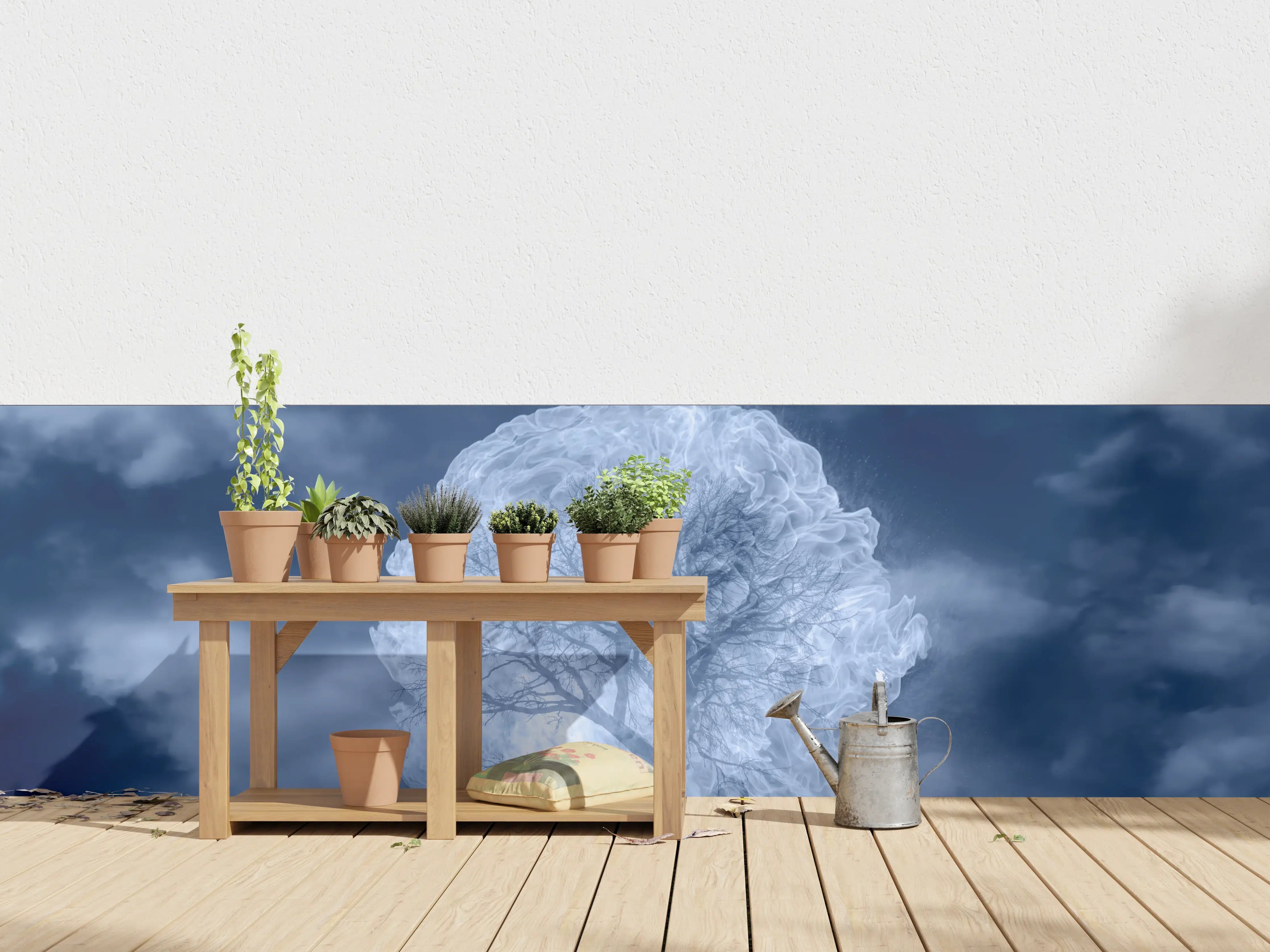 Wandverkleidung außen - Weiß-Blauer Feuerbaum Himmel