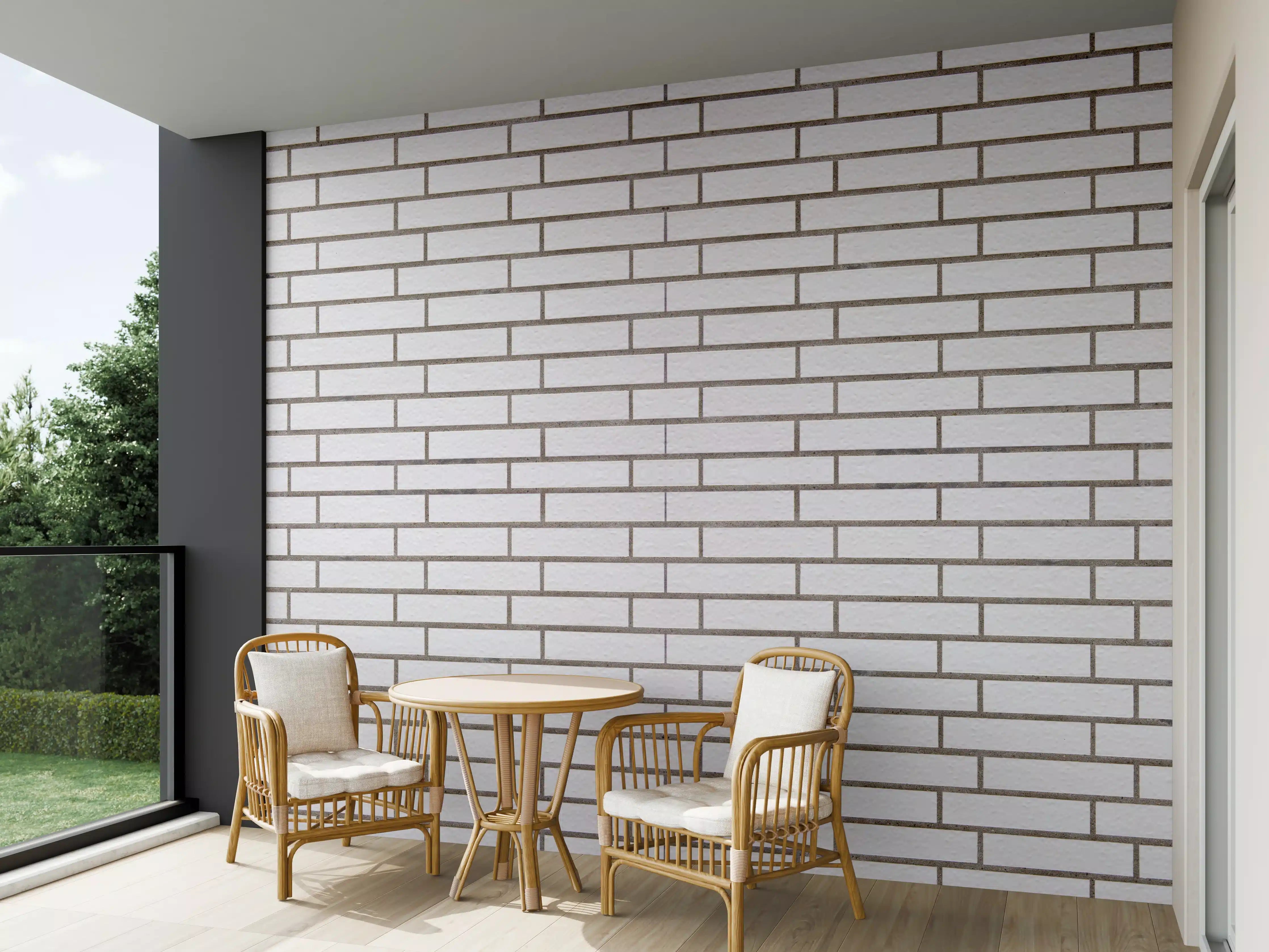 Wandverkleidung außen - Weiß-Brauner Backsteinmauer