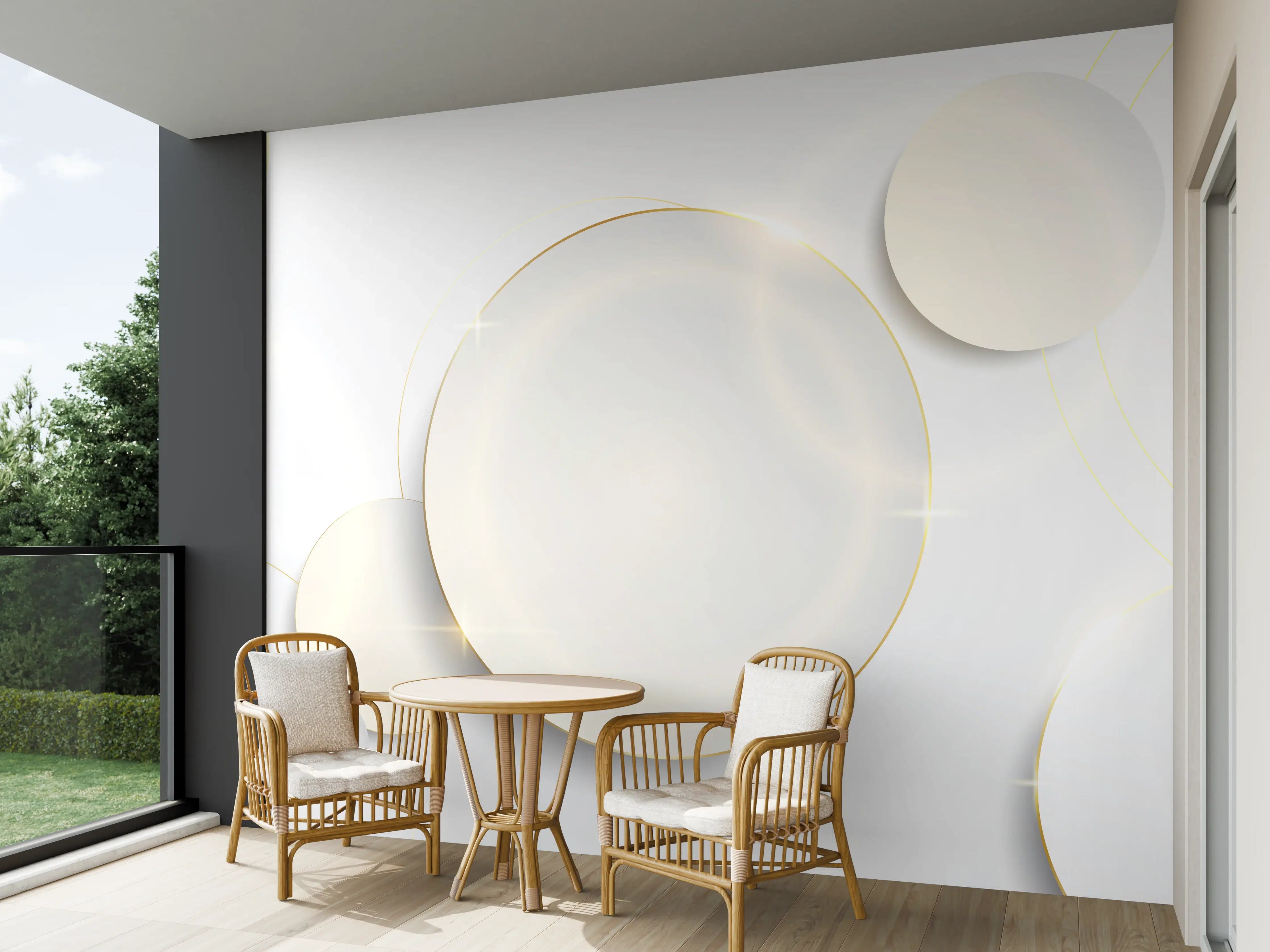 Wandverkleidung außen - Weiß-Goldene Abstrakte Formen