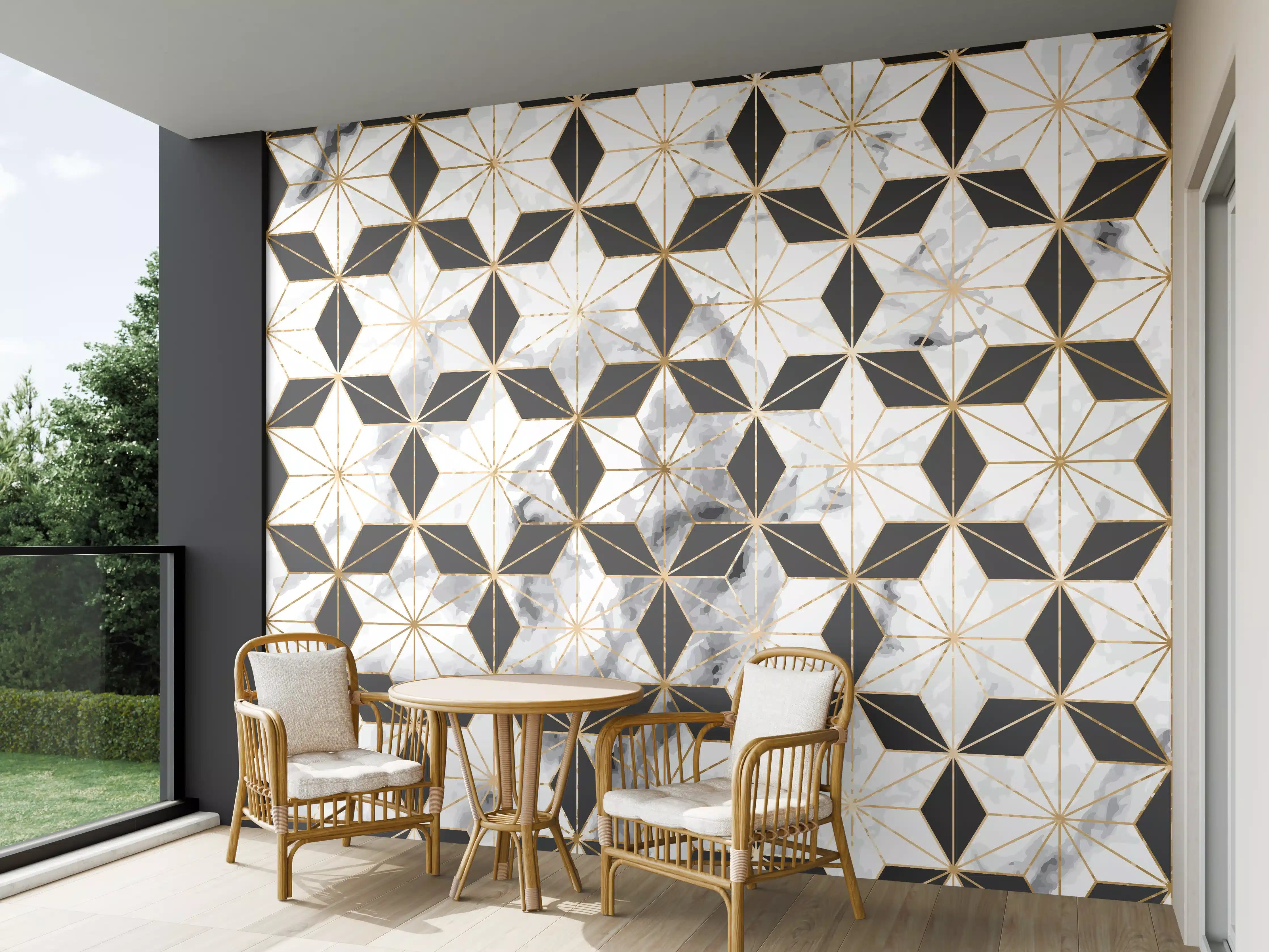 Wandverkleidung außen - Weiß-Goldenes Musterdesign