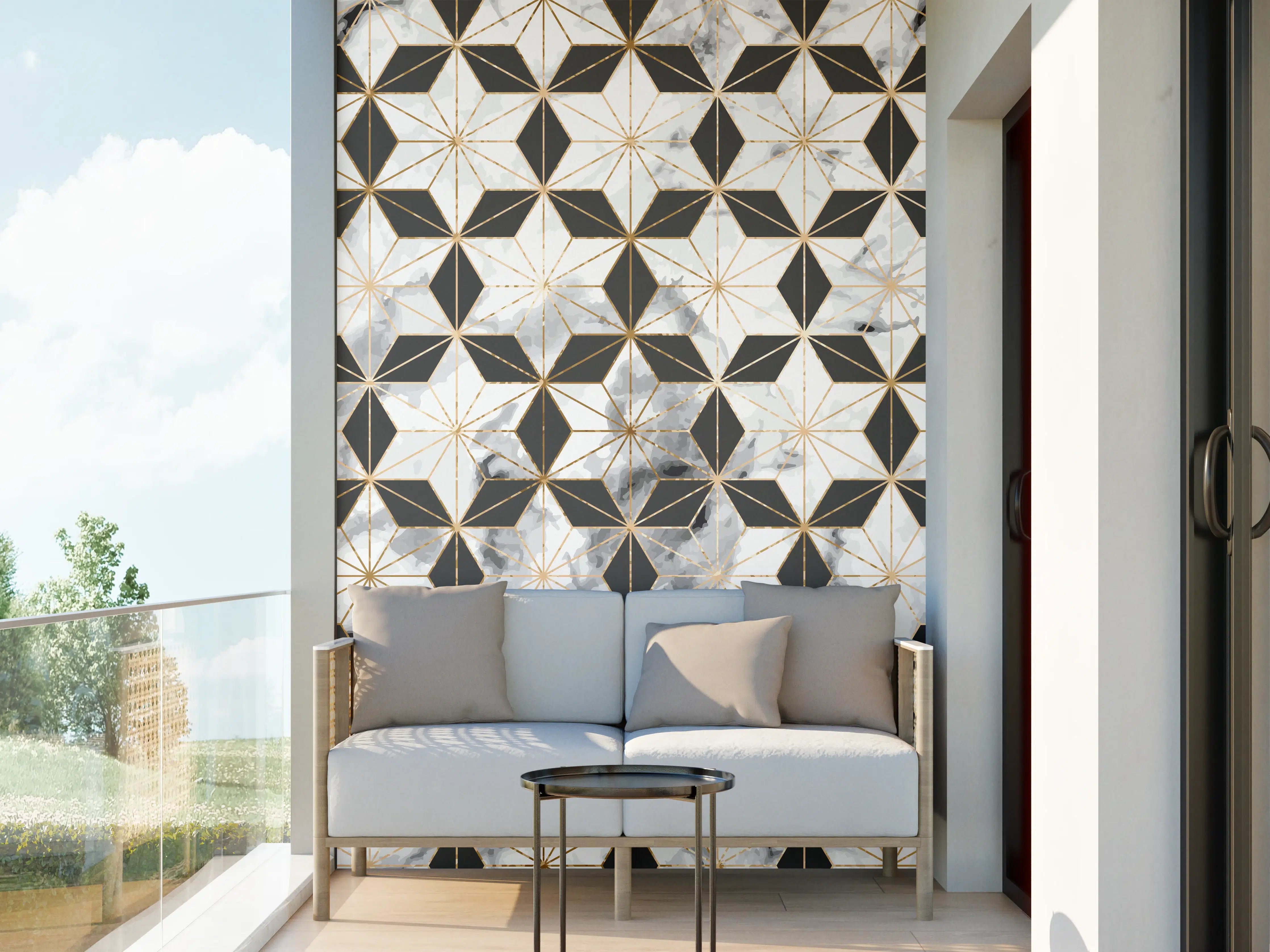 Wandverkleidung außen - Weiß-Goldenes Musterdesign