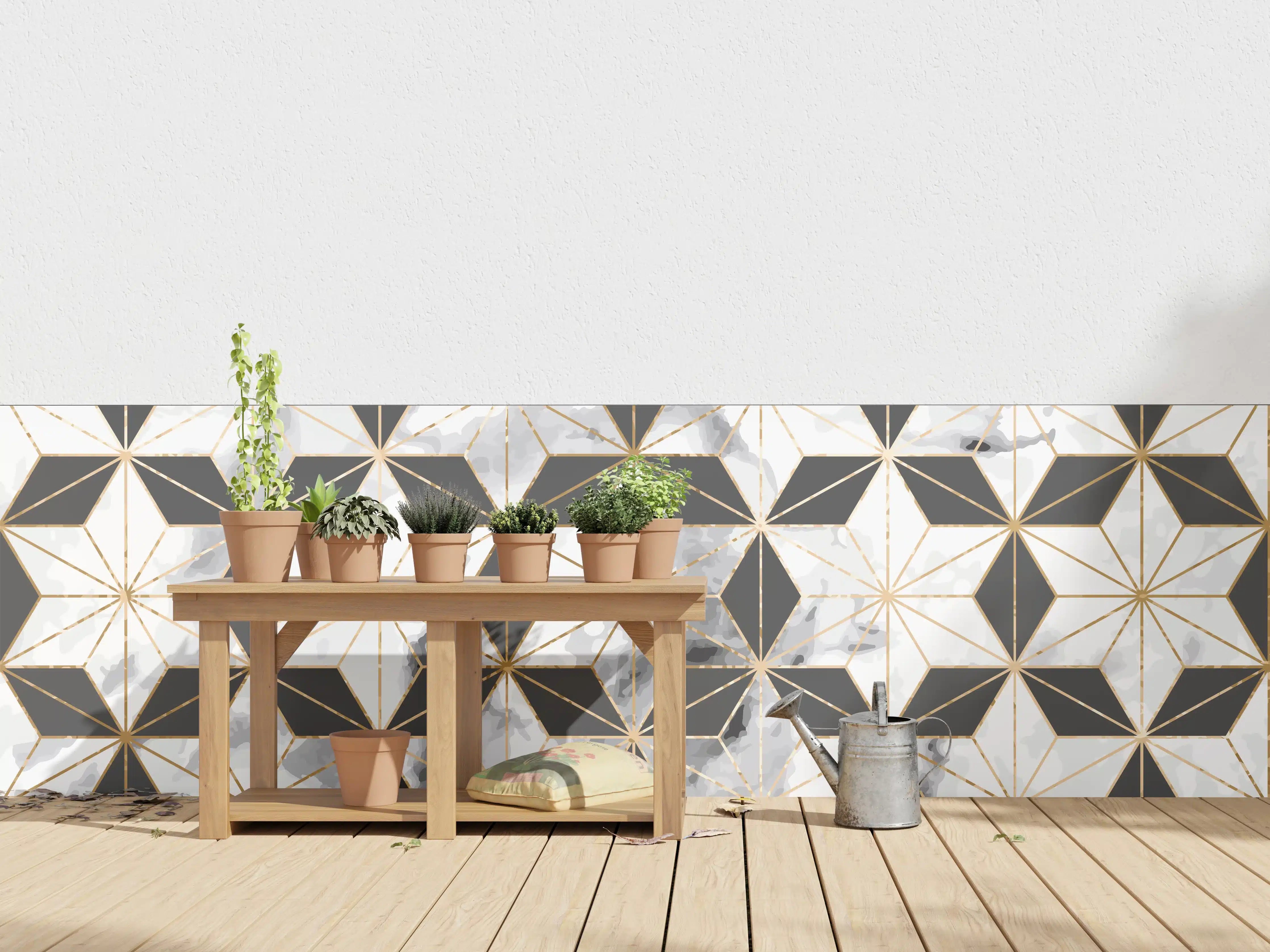 Wandverkleidung außen - Weiß-Goldenes Musterdesign
