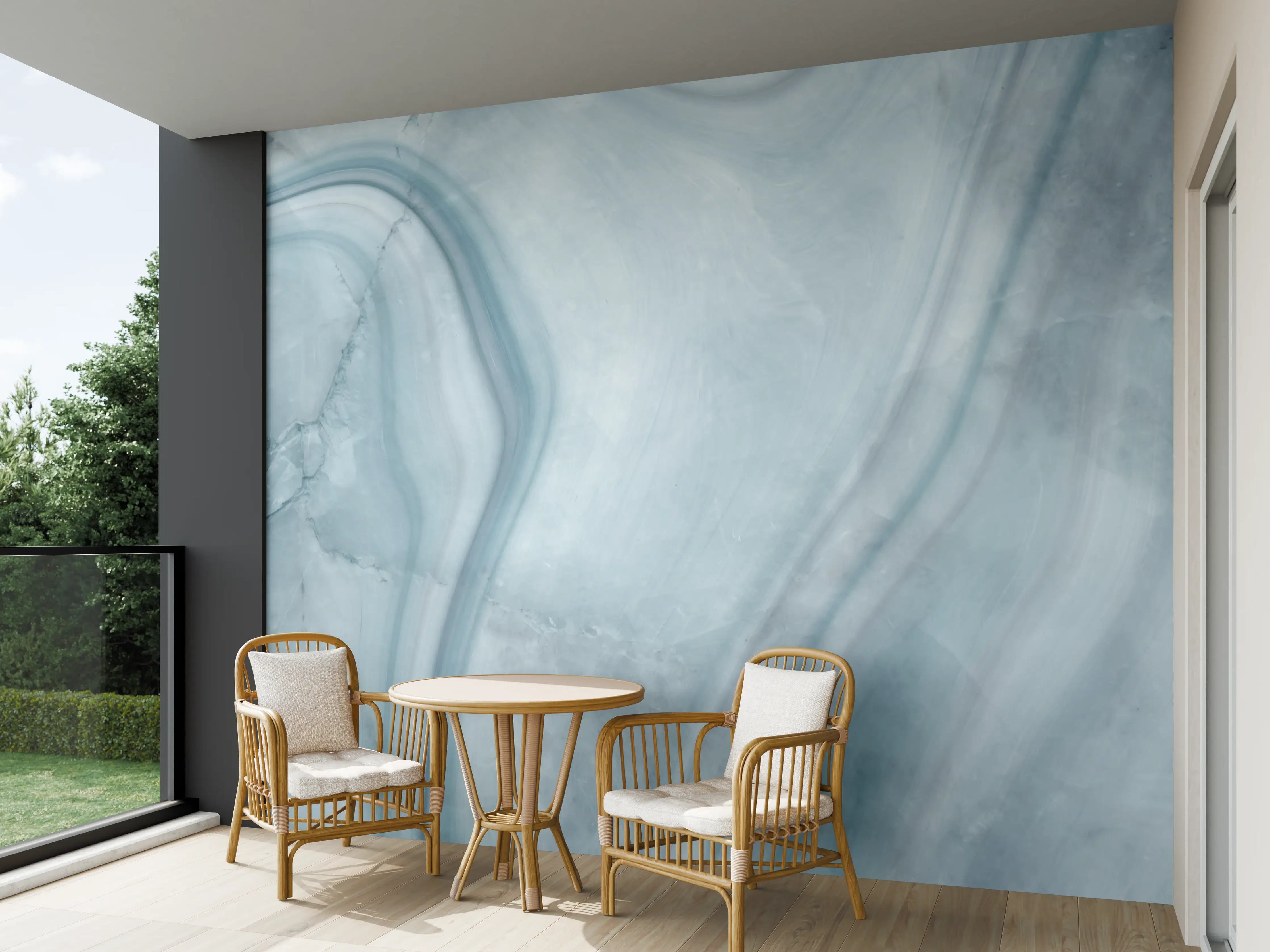 Wandverkleidung außen - Weiß-Grau-Blauer Marmor