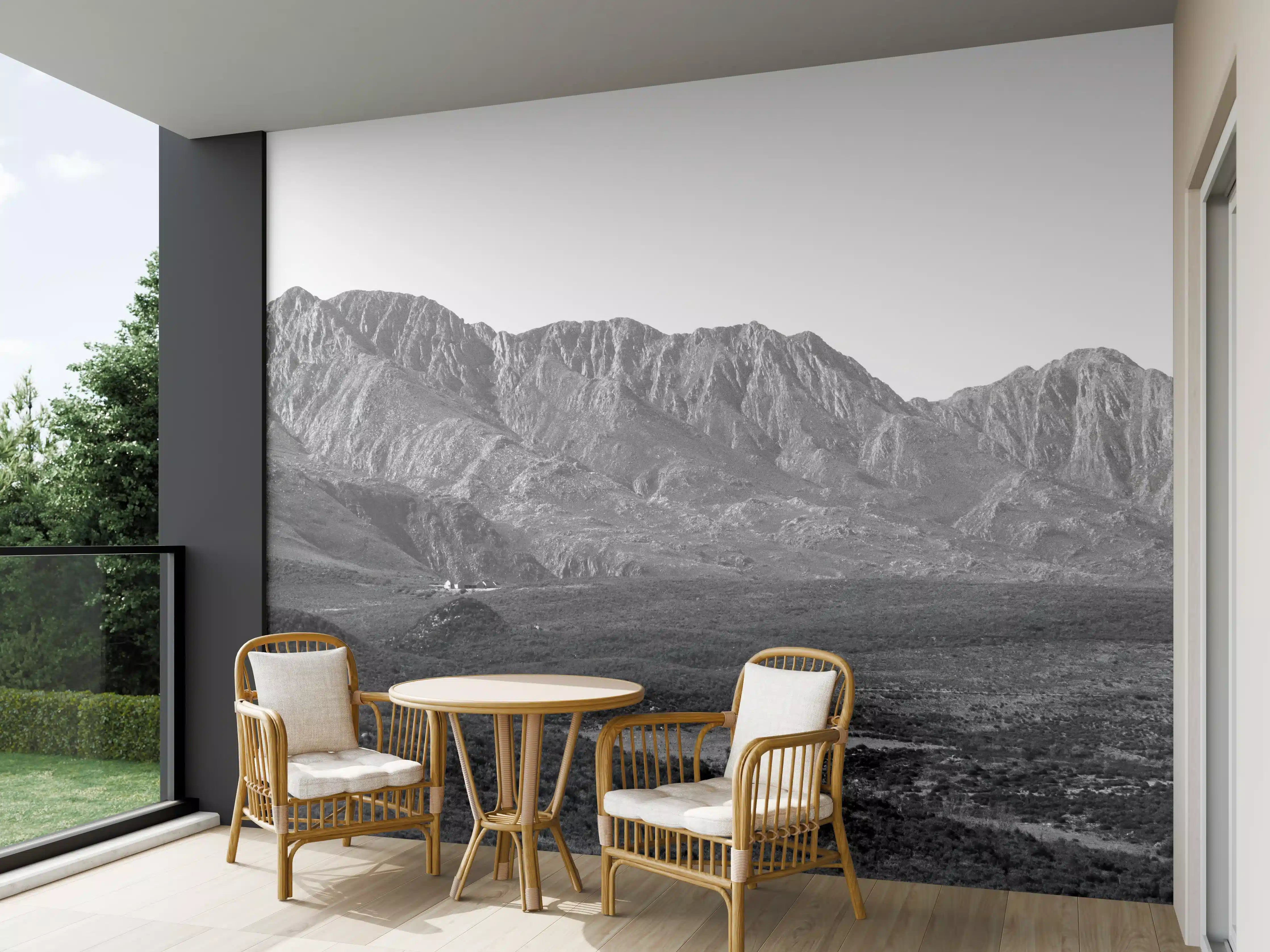 Wandverkleidung außen - Weiß-Grau-Marmor-Textur mit Bergen