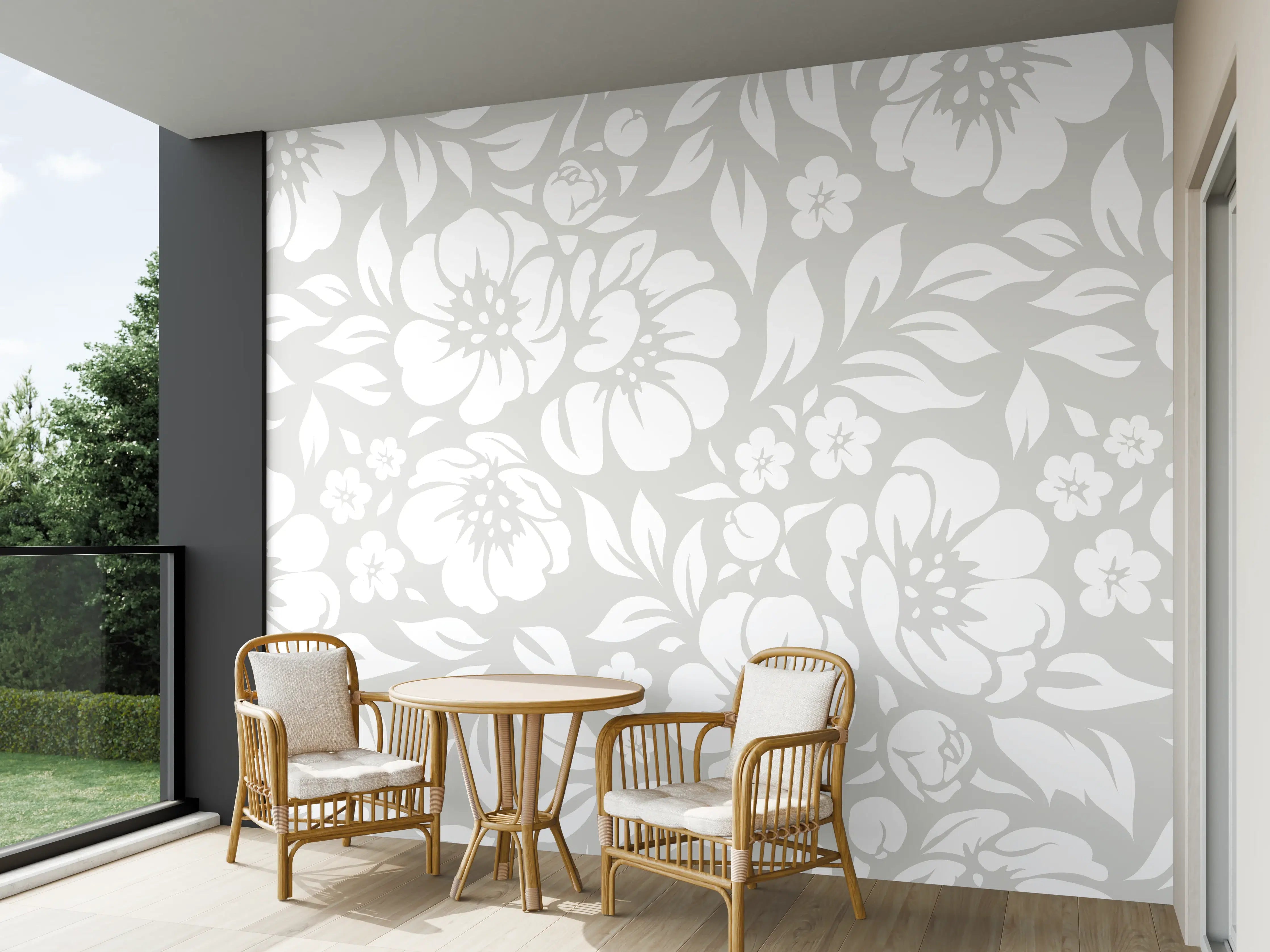 Wandverkleidung außen - Weiß-Grau florale Muster