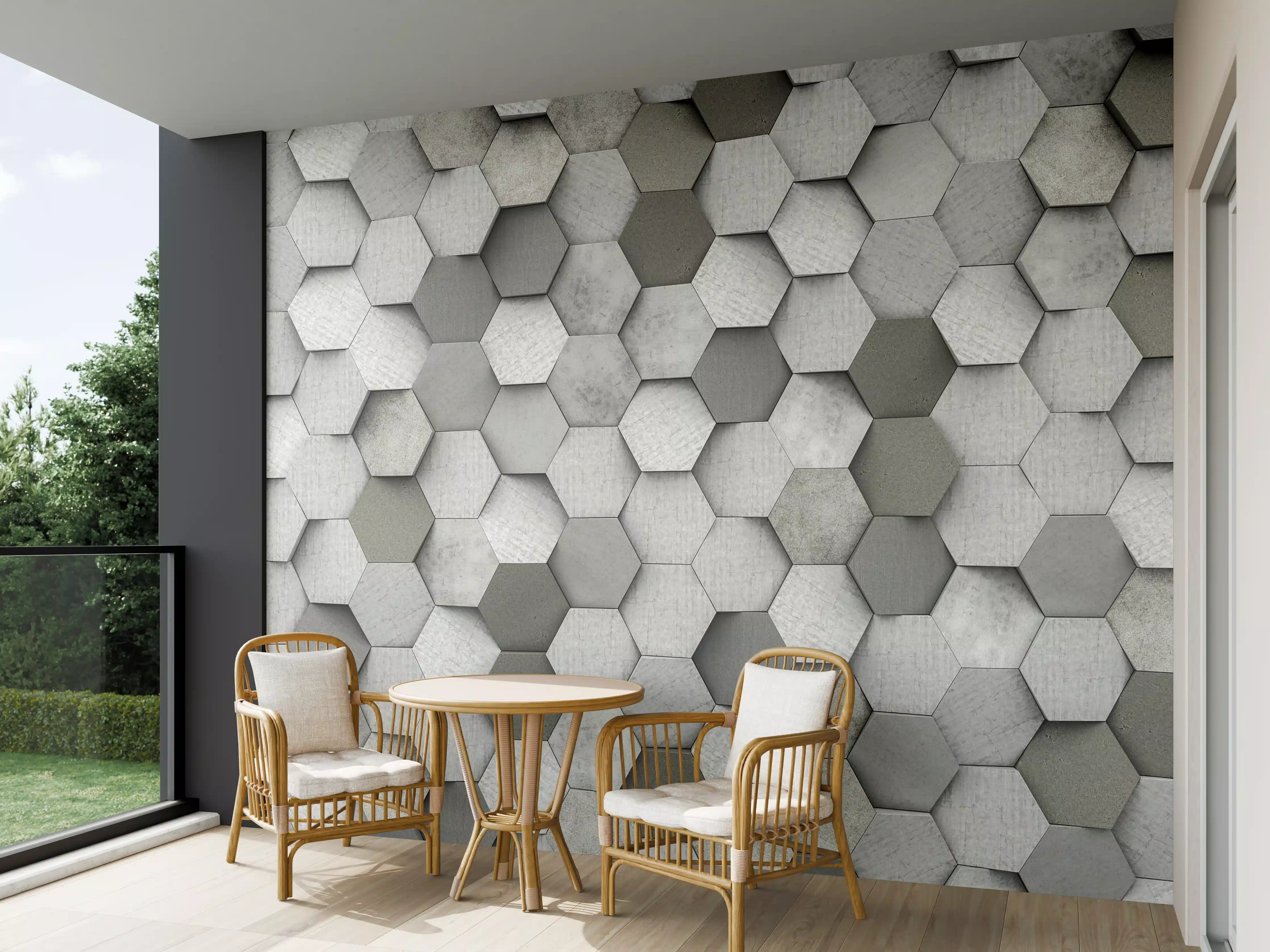 Wandverkleidung außen - Weiß-Graue Hexagon Struktur