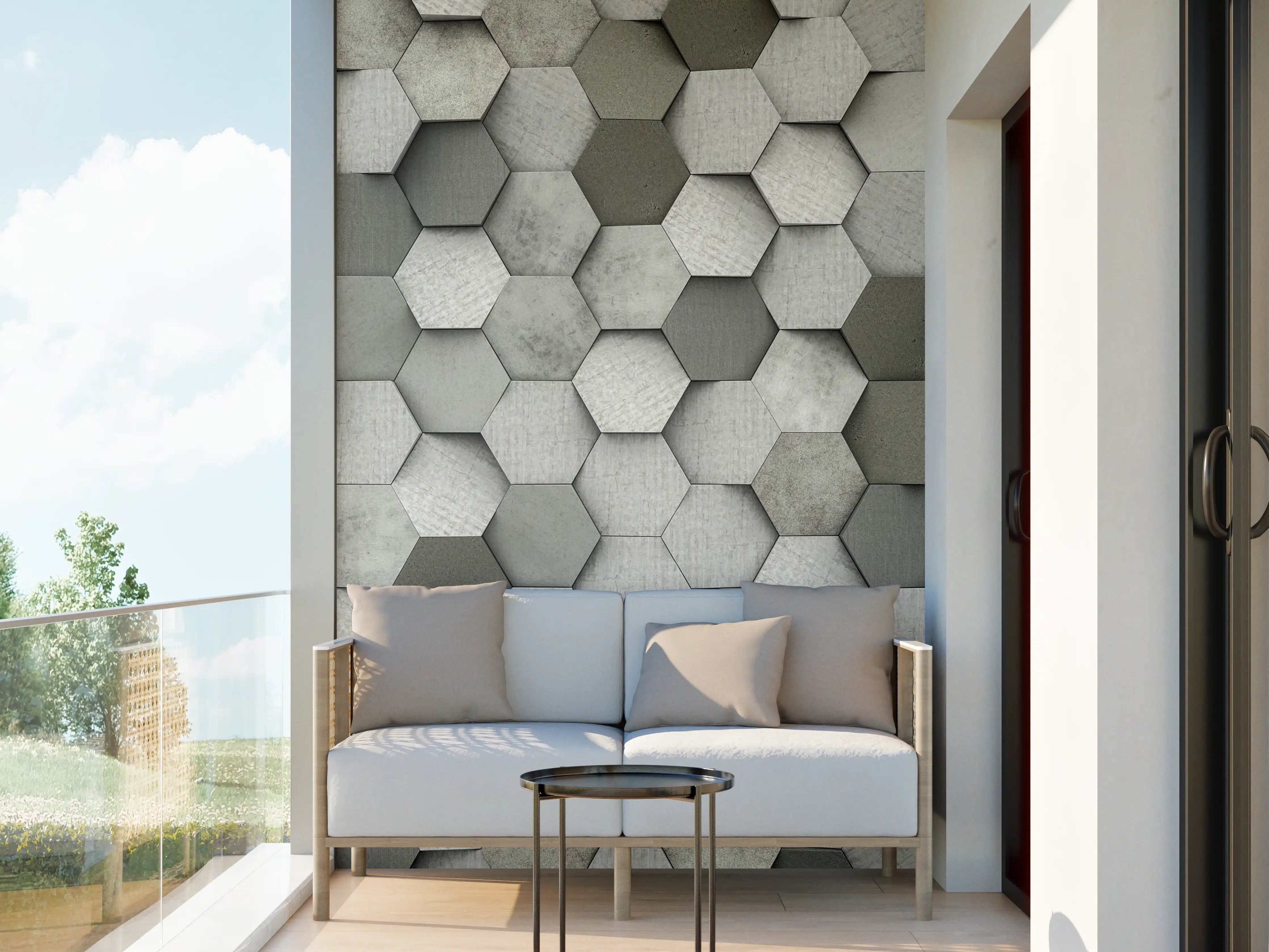 Wandverkleidung außen - Weiß-Graue Hexagon Struktur