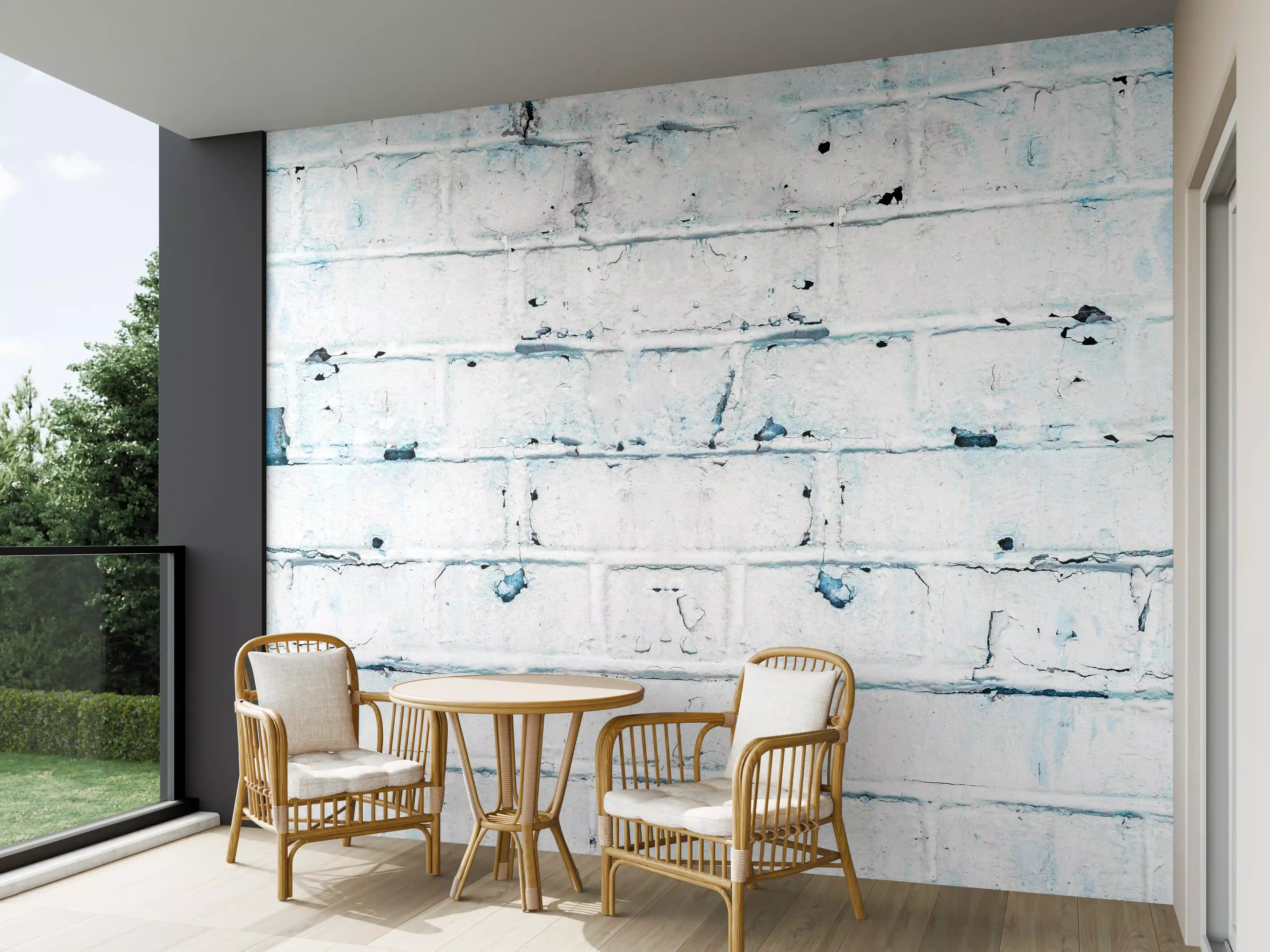 Wandverkleidung außen - Weiß blau beschädigte Backsteinmauer