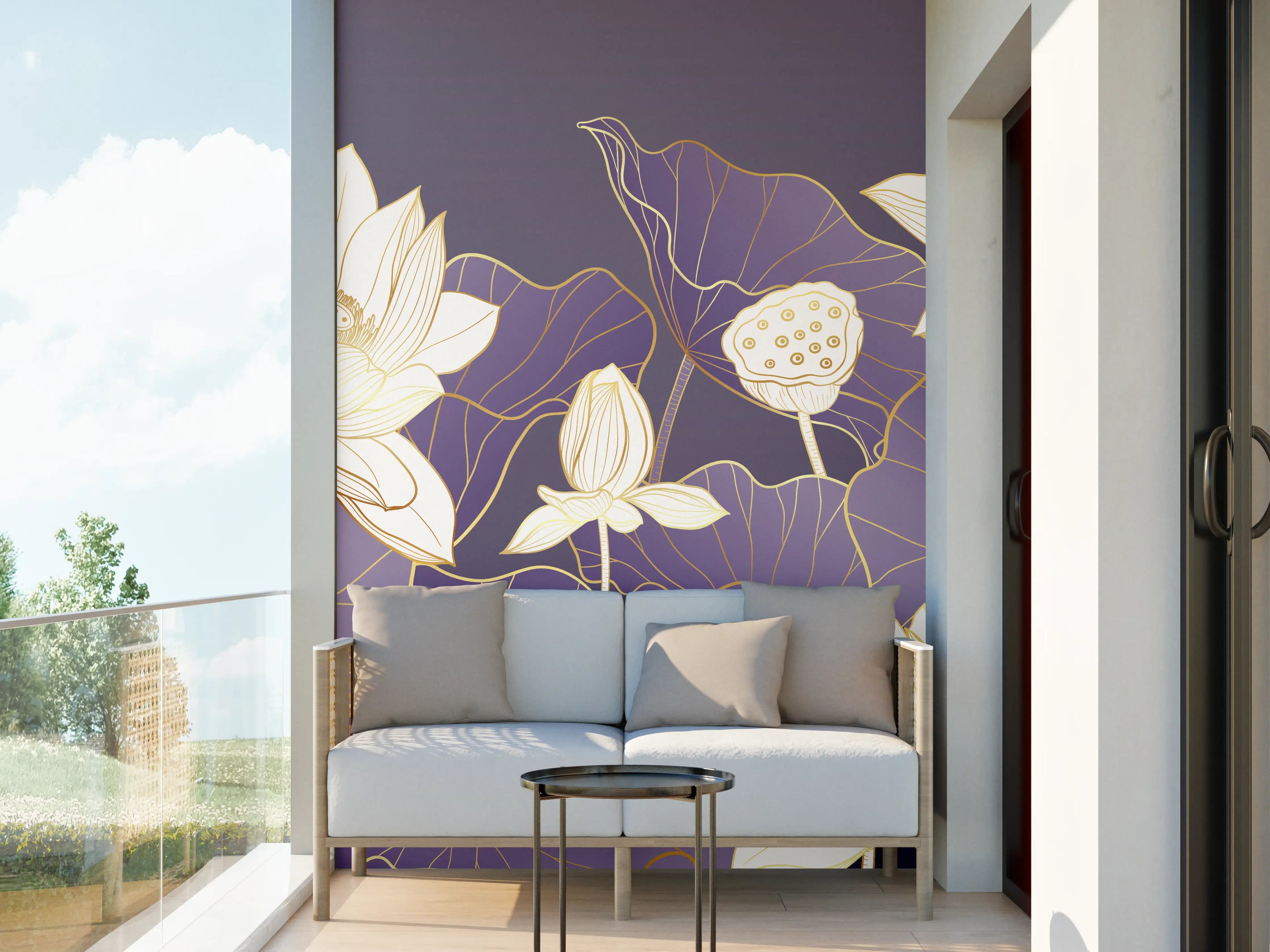 Wandverkleidung außen - Weiß-lila Lotusblumen auf dunklem Hintergrund