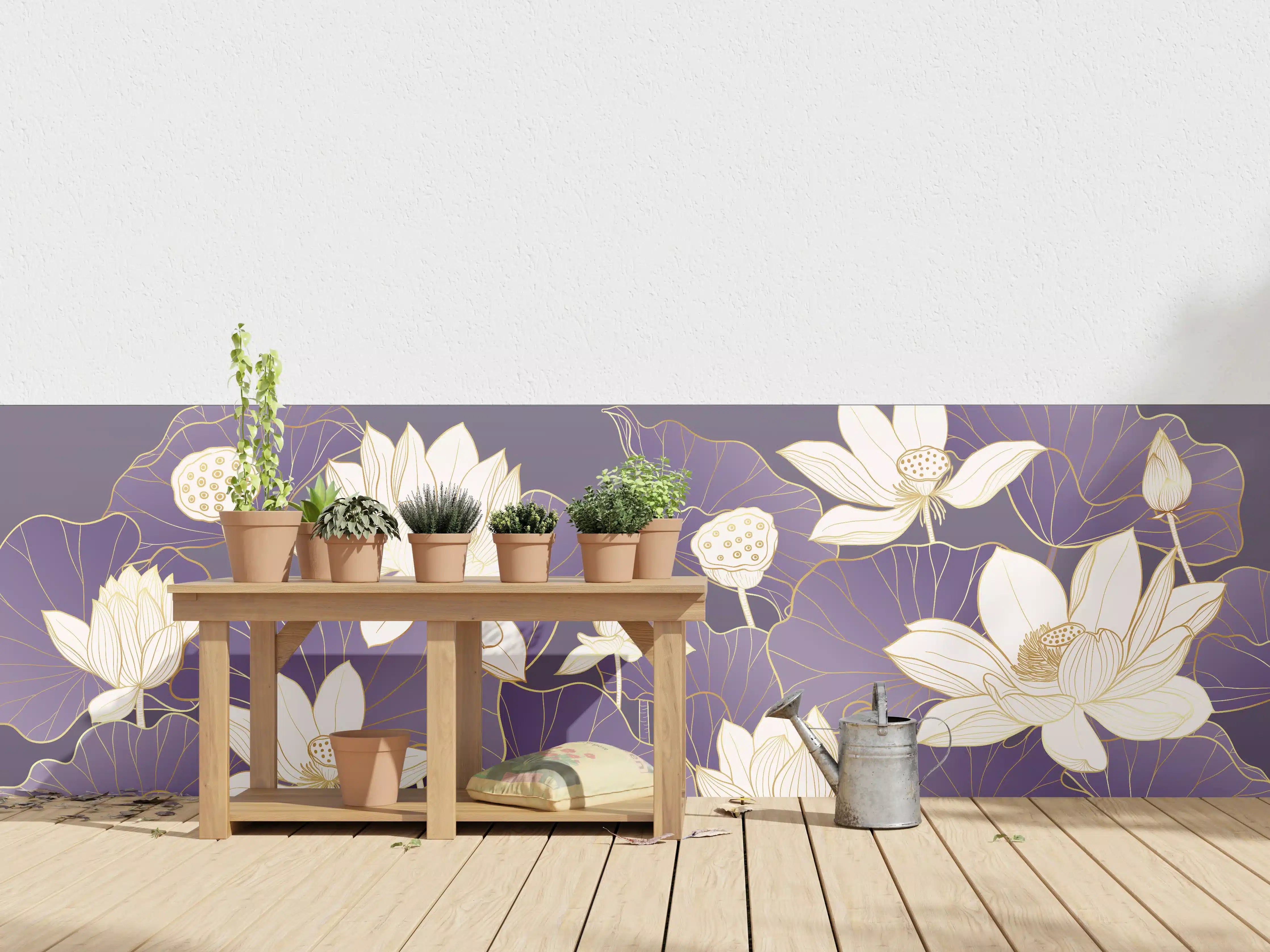Wandverkleidung außen - Weiß-lila Lotusblumen auf dunklem Hintergrund