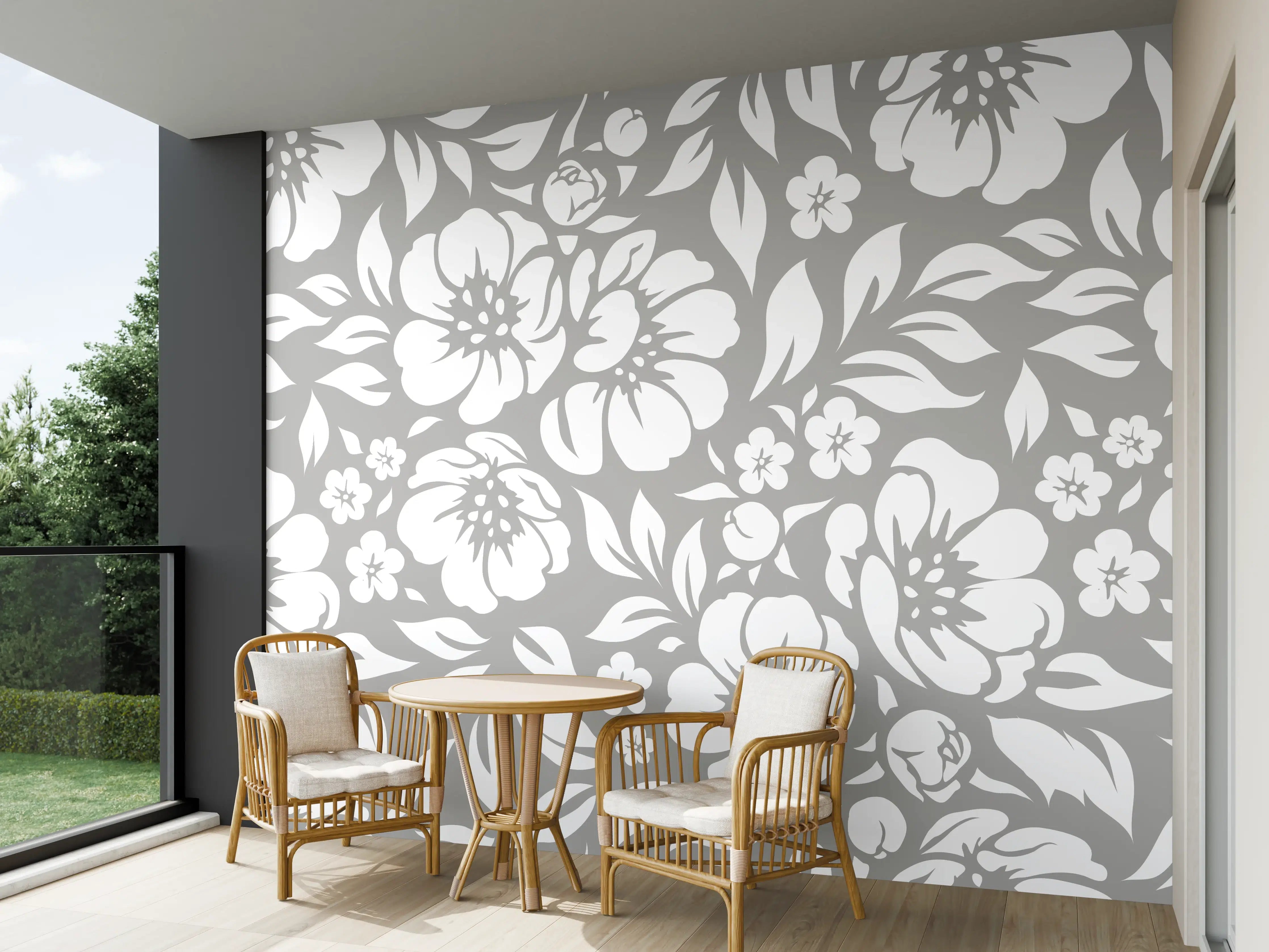 Wandverkleidung außen - Weiße Blumenmuster-Fliese