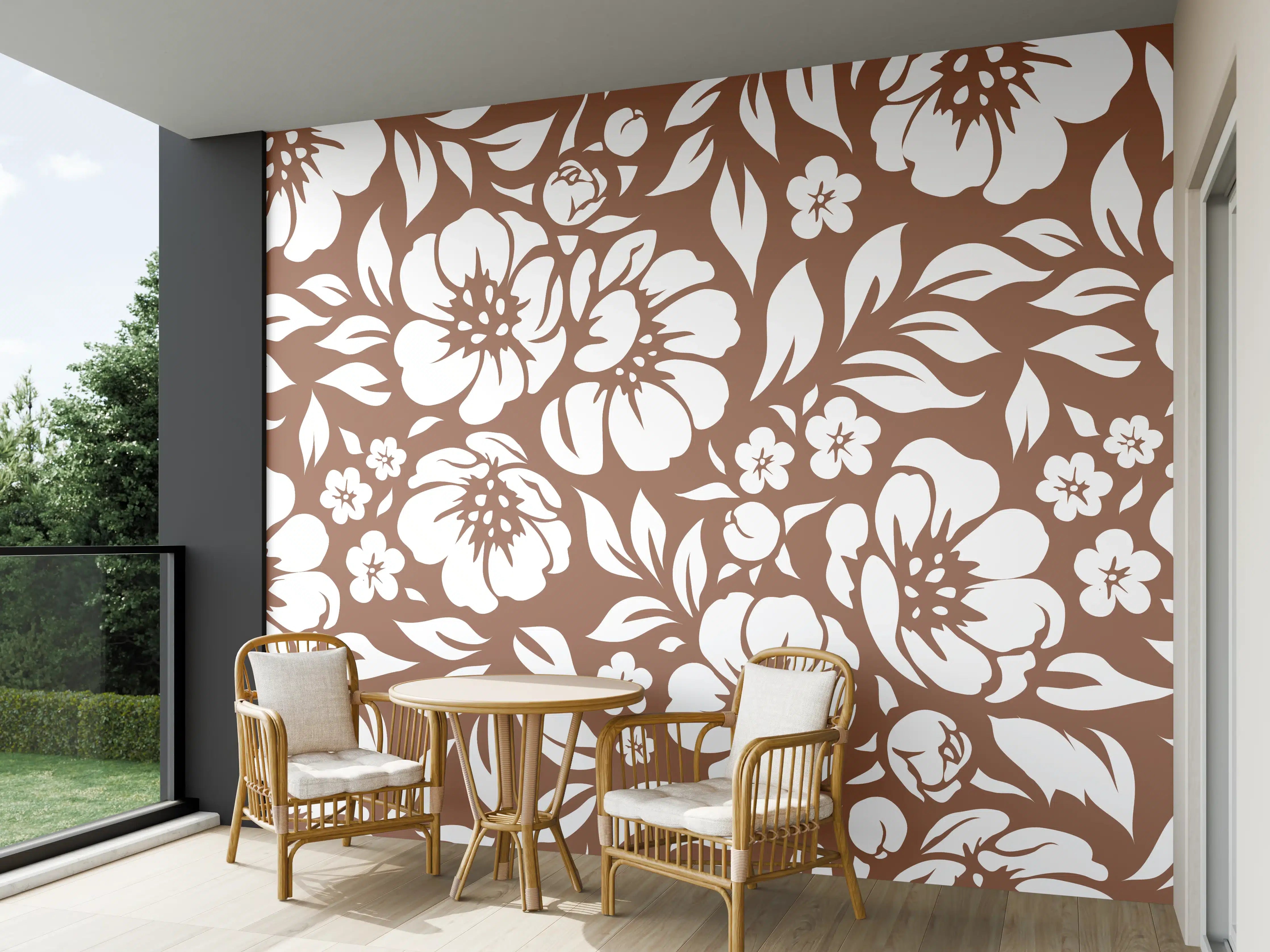 Wandverkleidung außen - Weiße Blumenmuster mit zarten Grautönen
