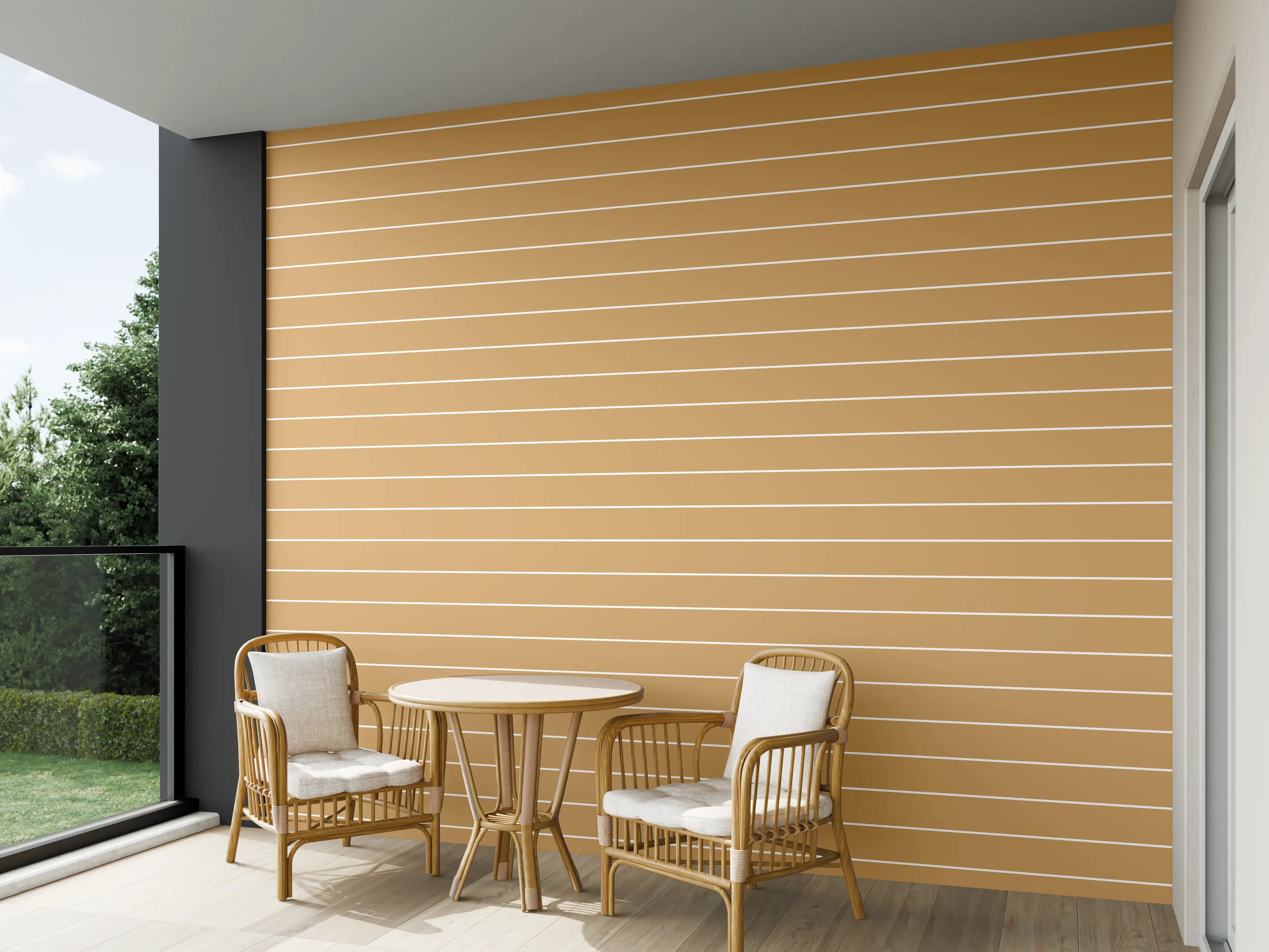 Wandverkleidung außen - Weiße Linie mit goldener Akzentlinie