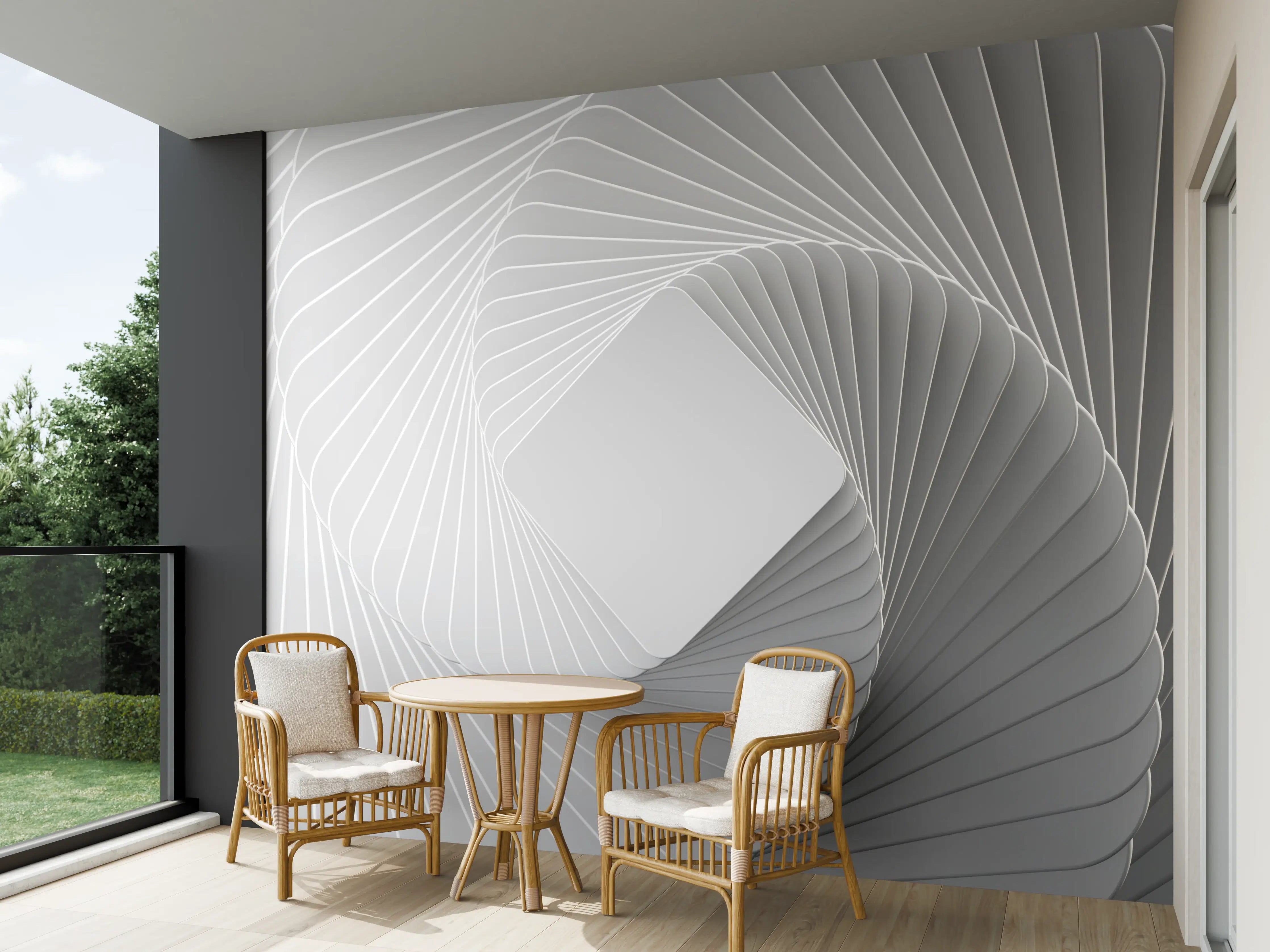 Wandverkleidung außen - Weiße Quadrate - Illusion  
