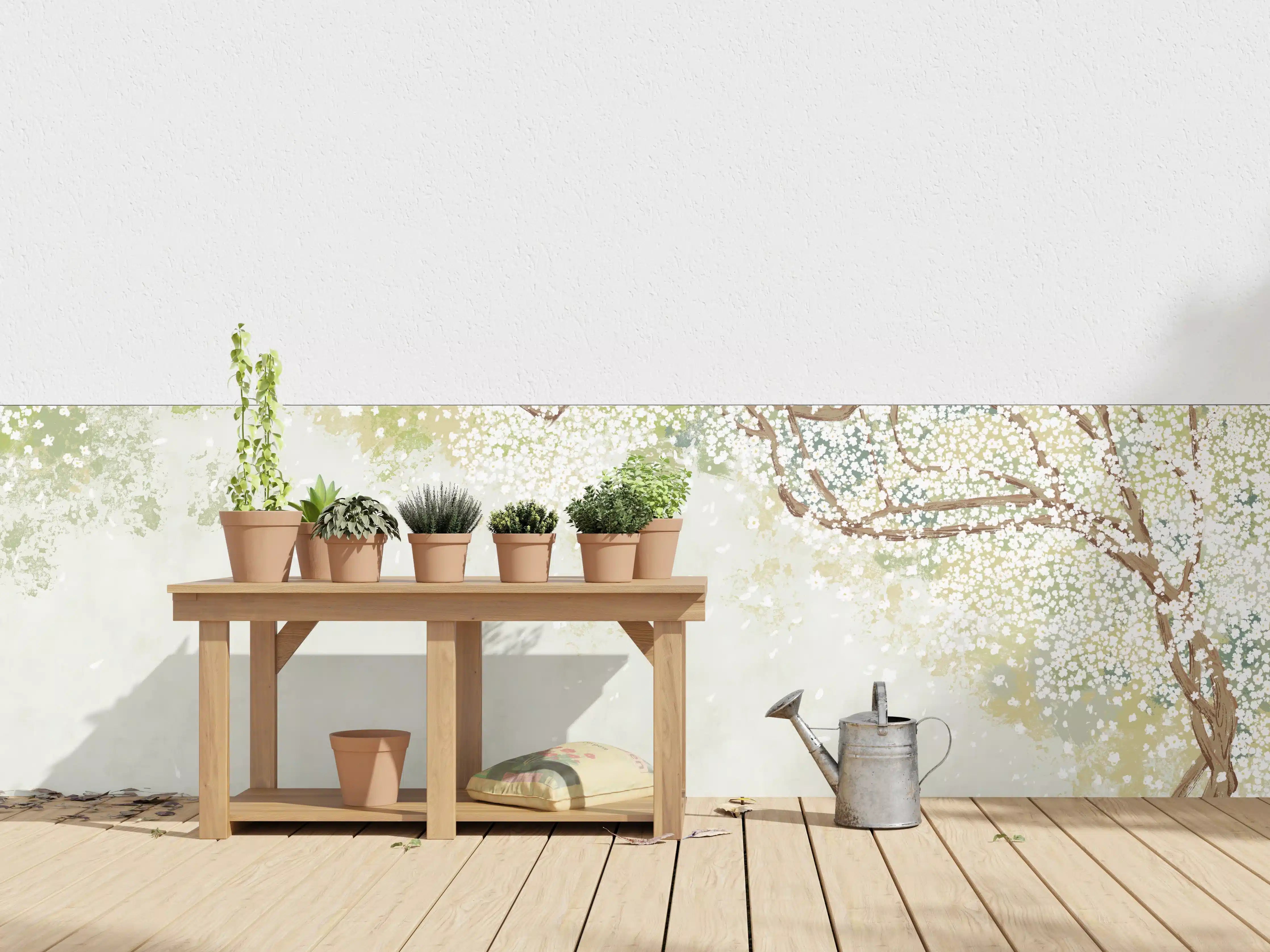 Wandverkleidung außen - Weiße Sakura Blätter - Vintage