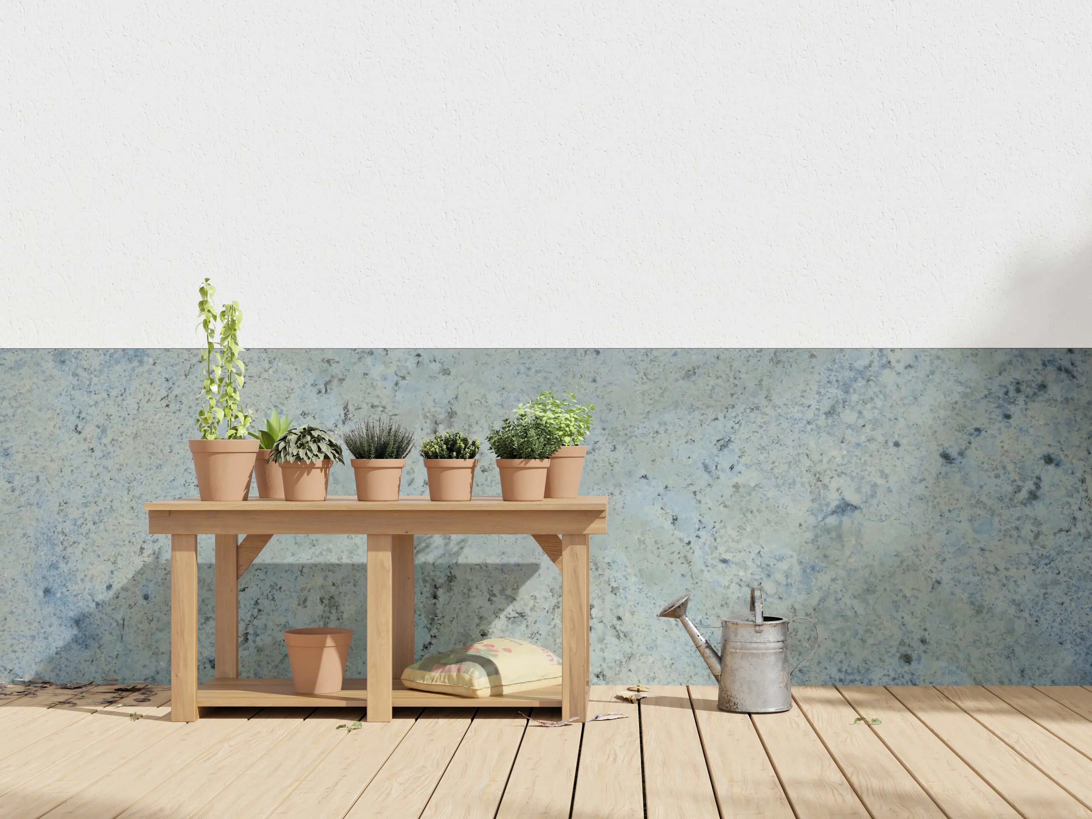 Wandverkleidung außen - Weiße Steintextur mit blaugrauen Akzenten