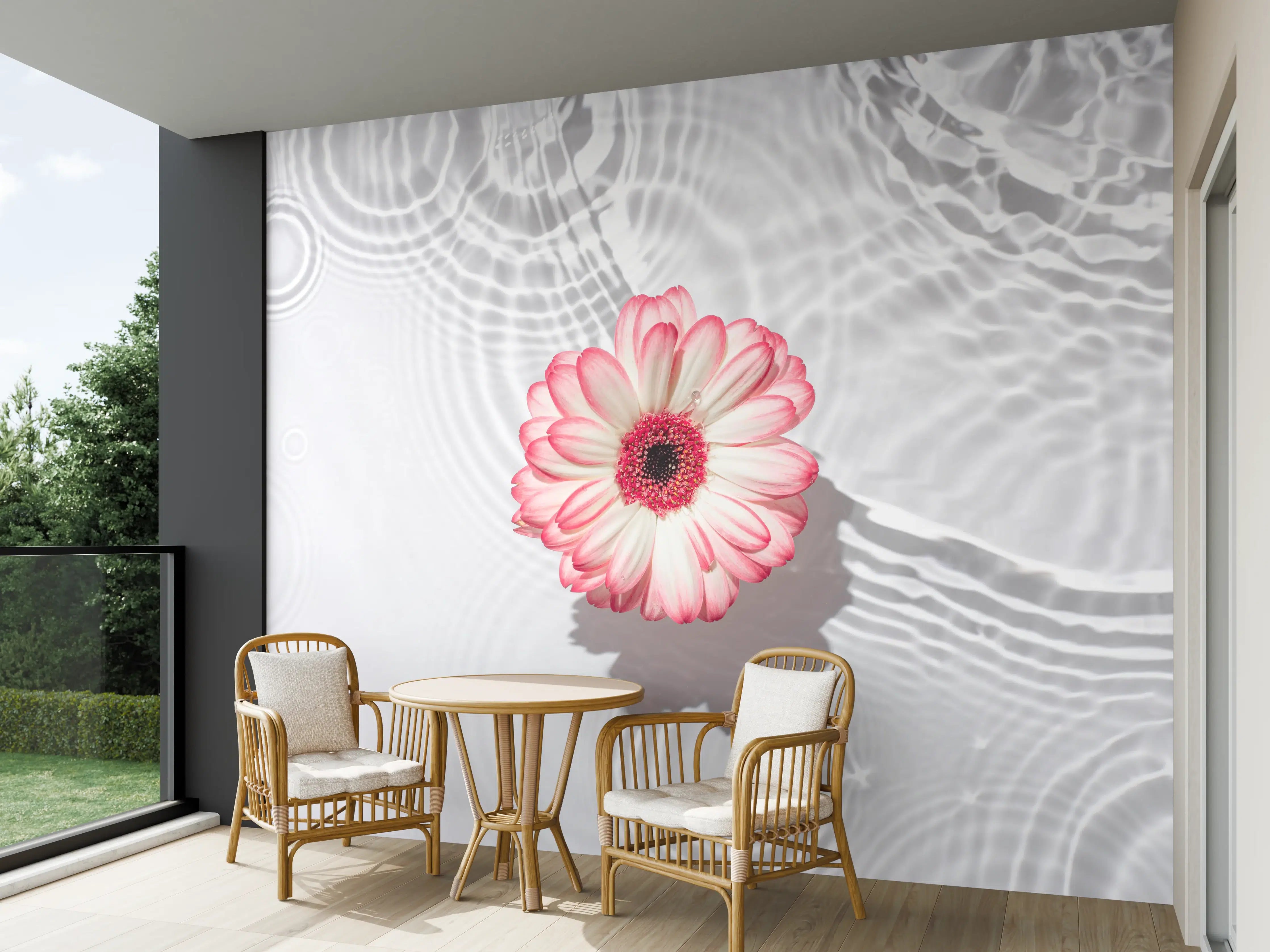 Wandverkleidung außen - Weiße Wasserblume in Rosa