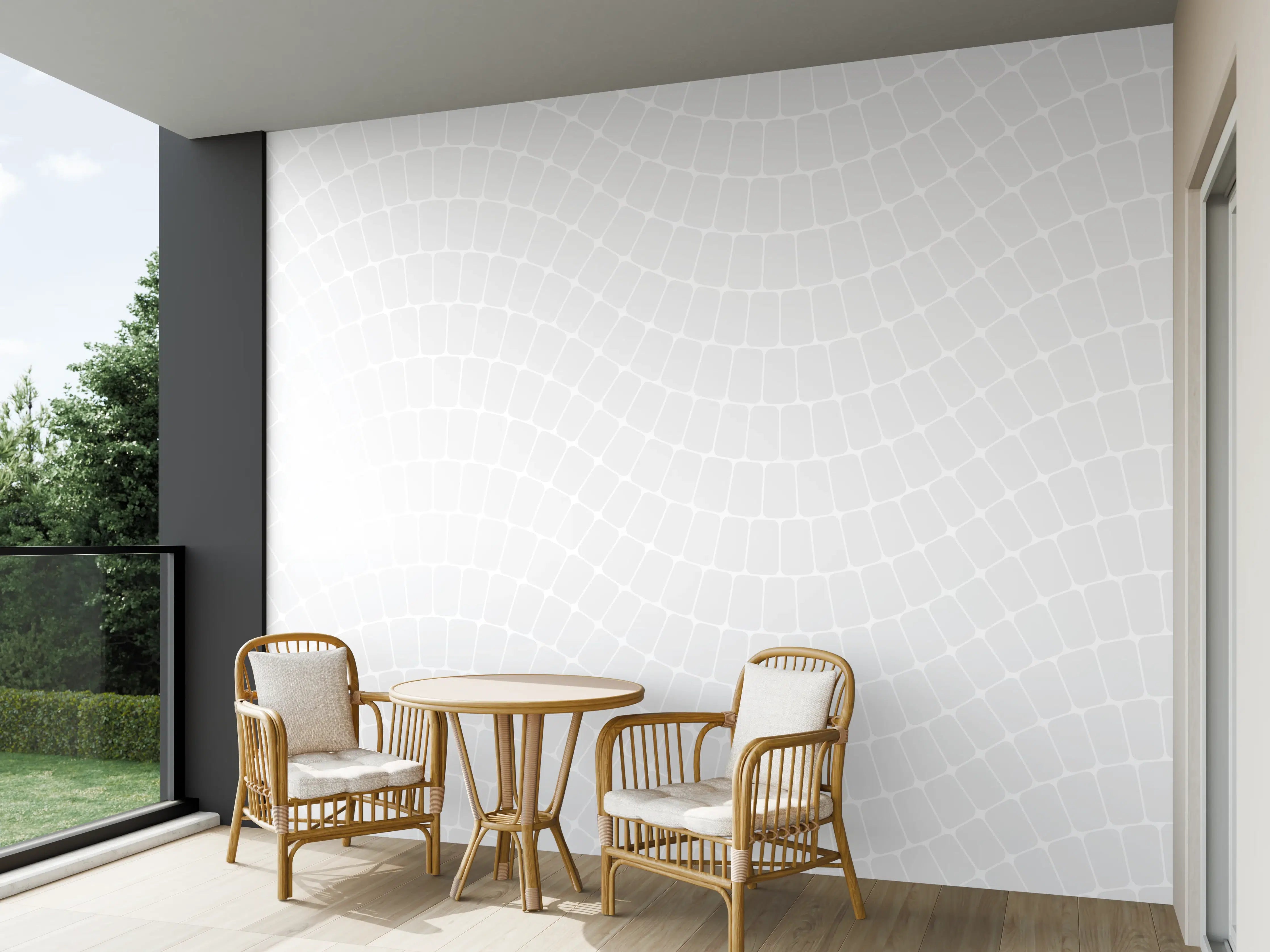 Wandverkleidung außen - Weiße Wellen-Grafik mit subtilen Graunuancen