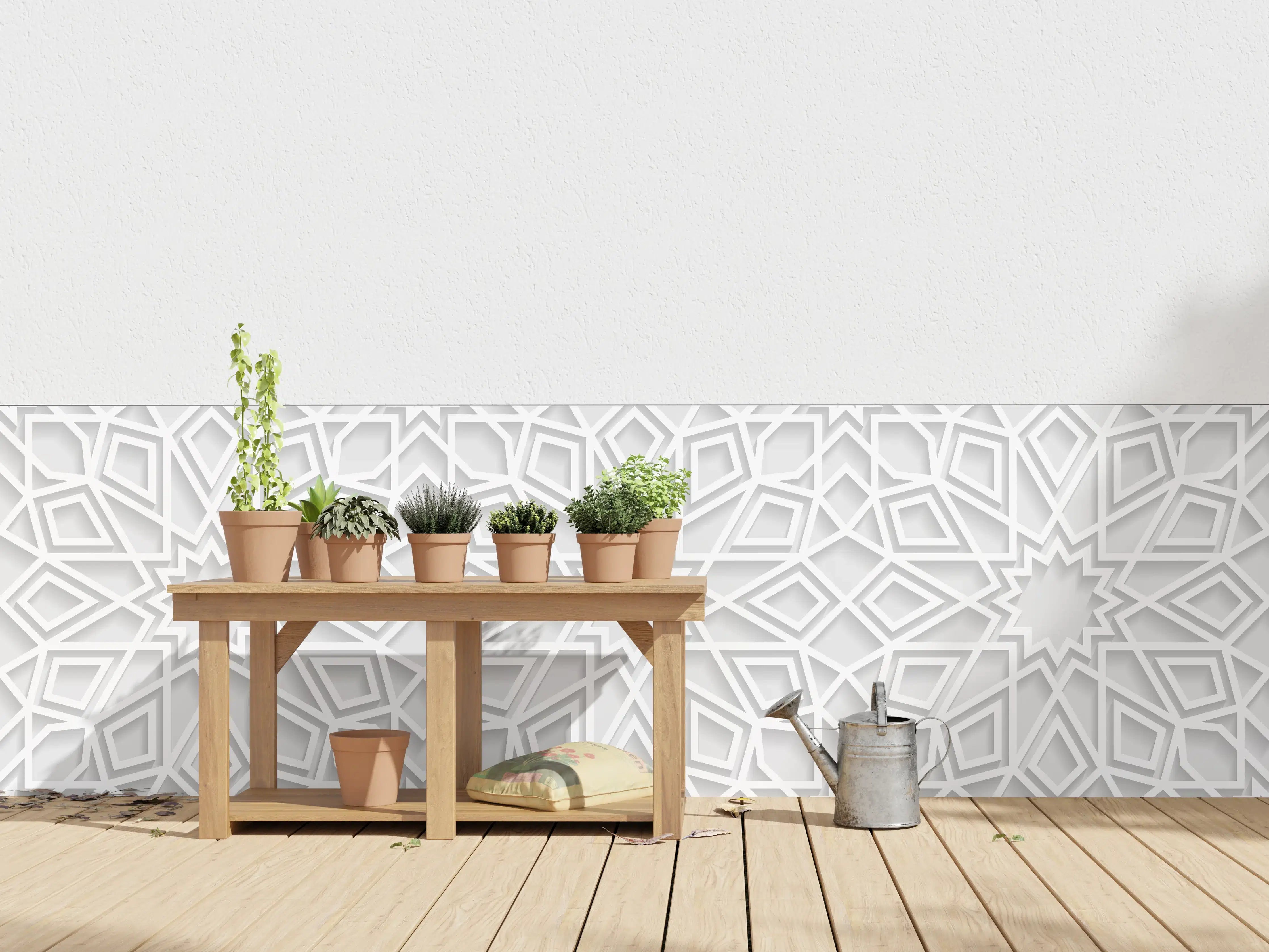 Wandverkleidung außen - Weiße geometrische Dekorstruktur