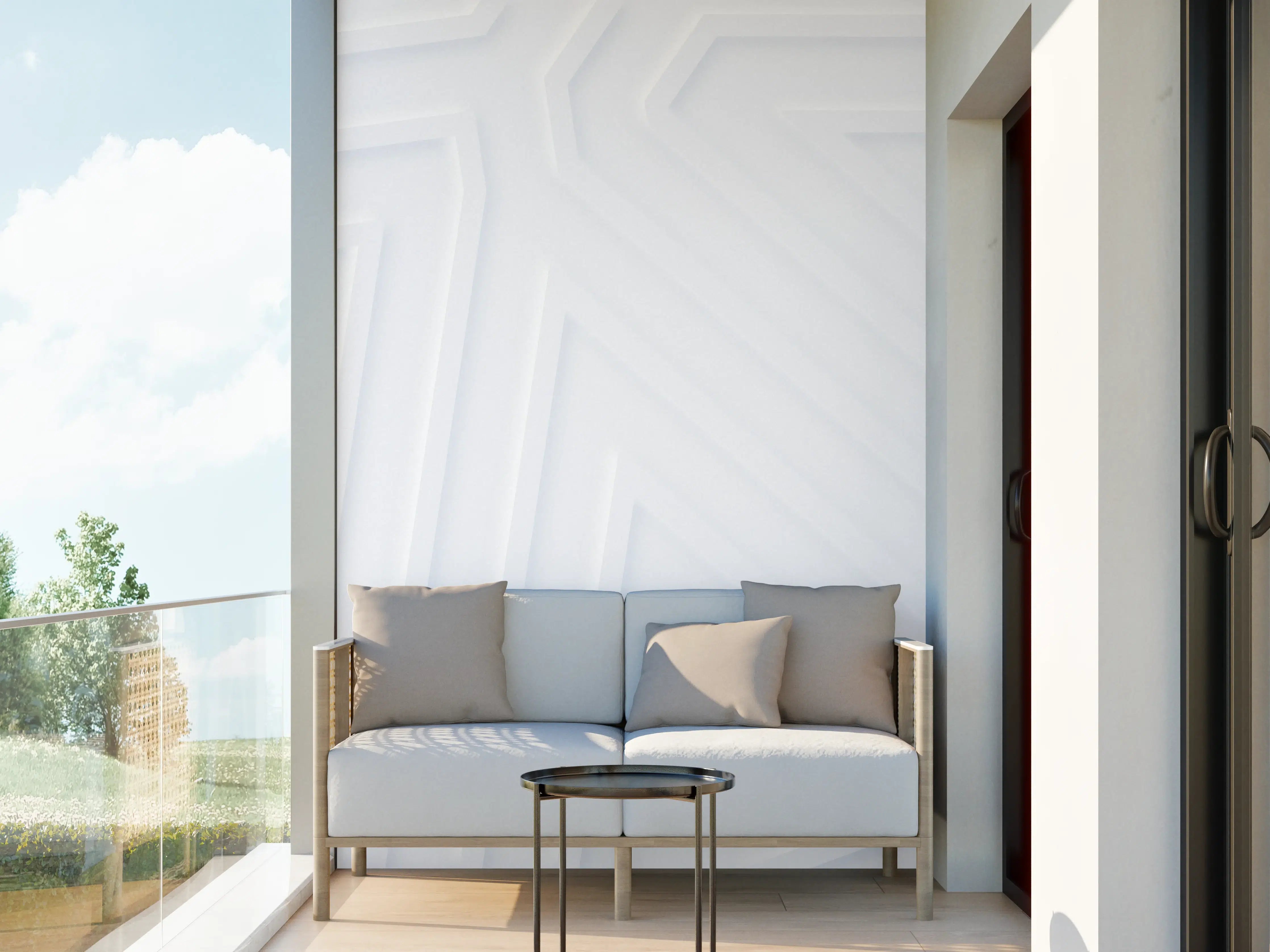 Wandverkleidung außen - Weiße strukturierte Wand mit geometrischem Design