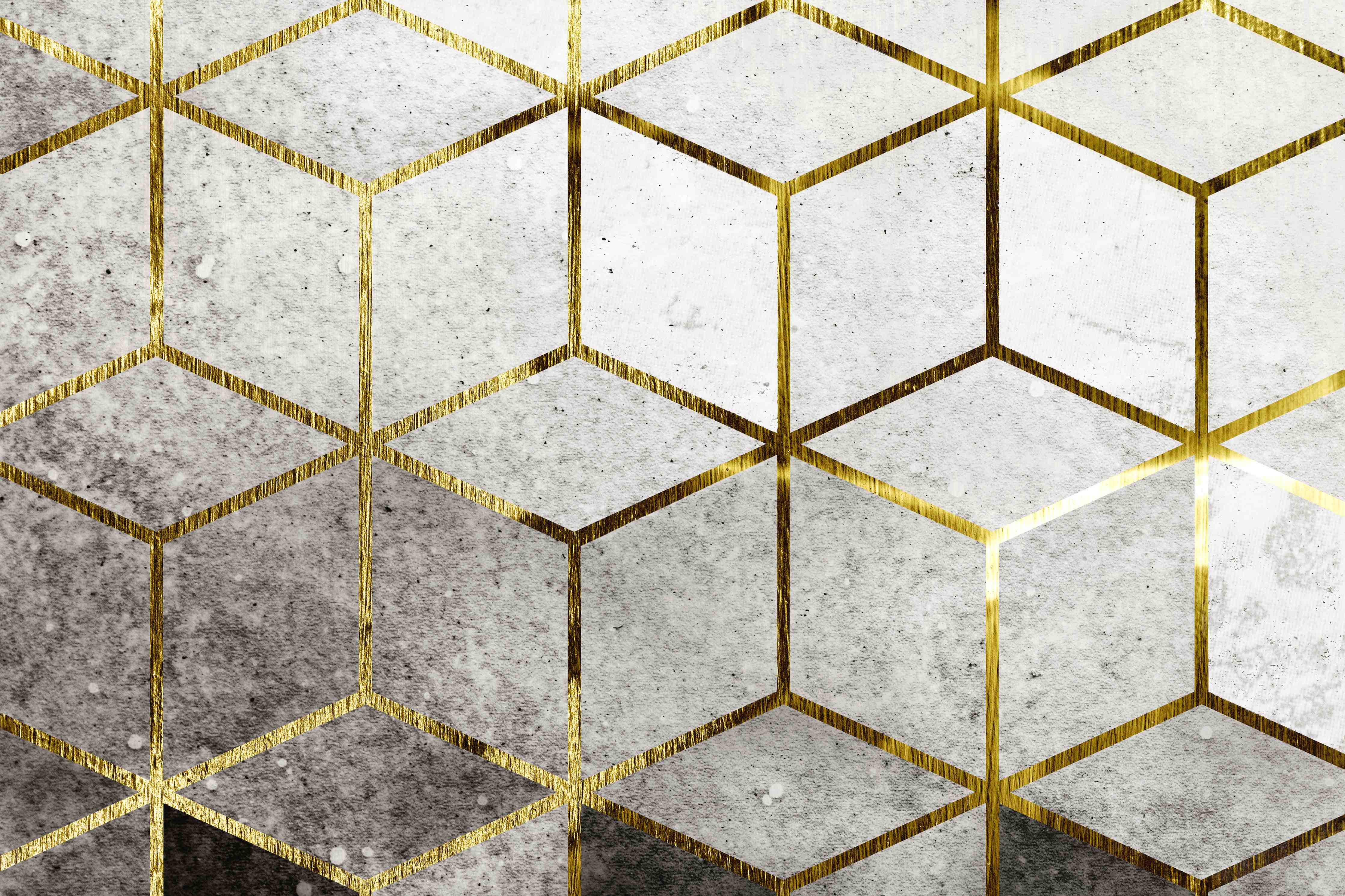 Wandverkleidung außen-Weiße und graue geometrische Marmortextur mit Goldakzenten