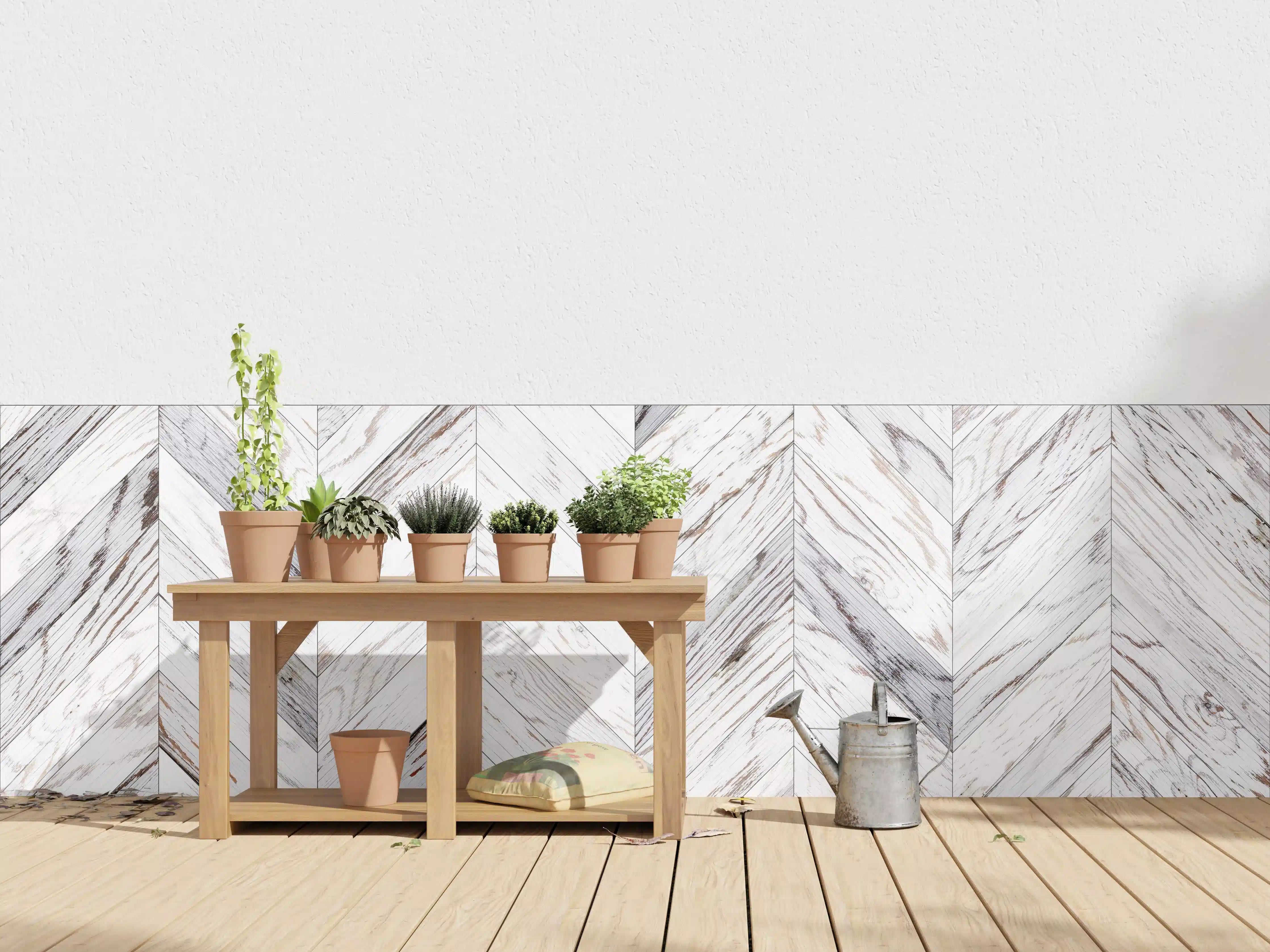 Wandverkleidung außen - Weißer Chevron - Holzoptik