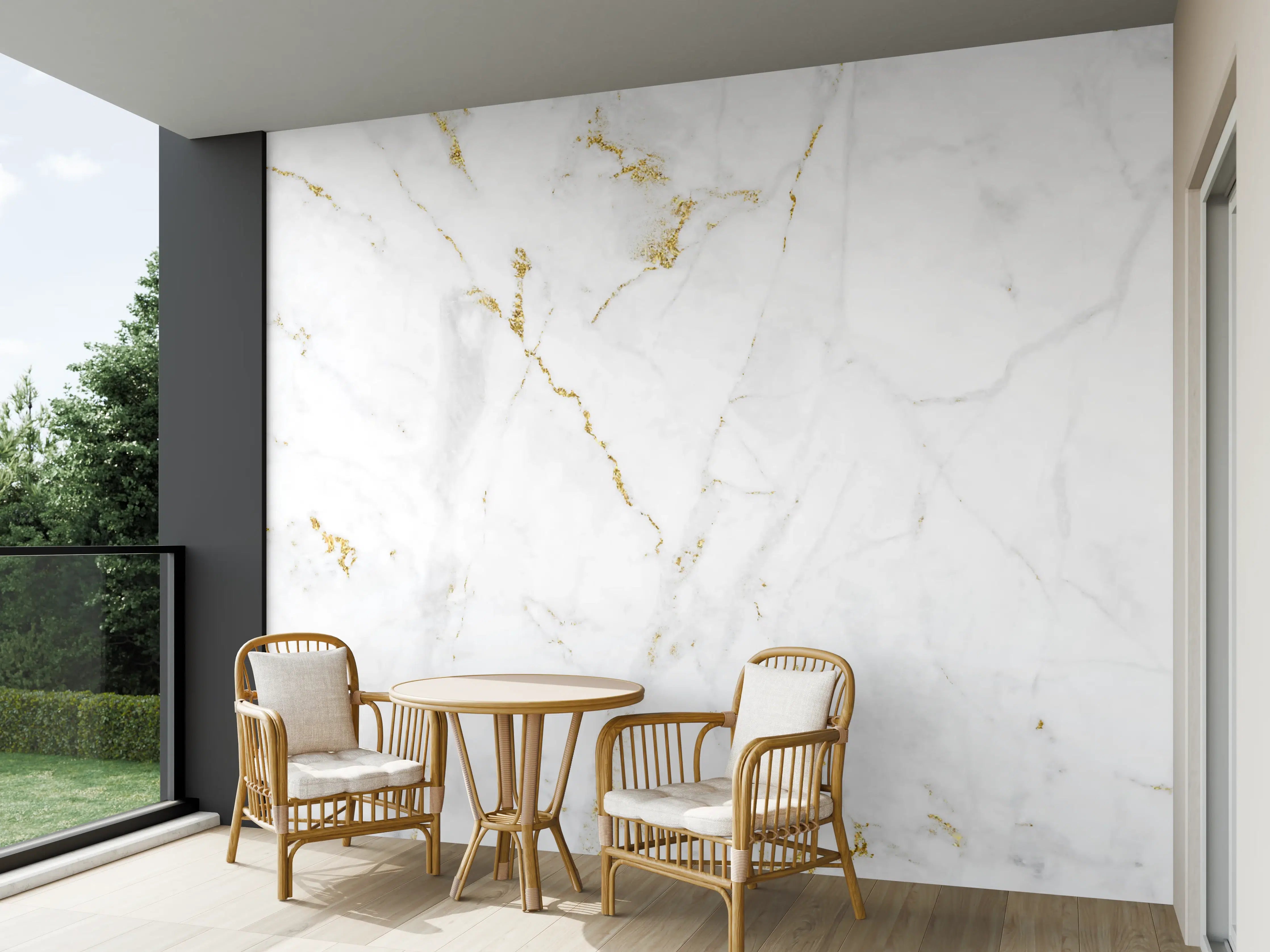 Wandverkleidung außen - Weißer Marmor mit goldenen Adern