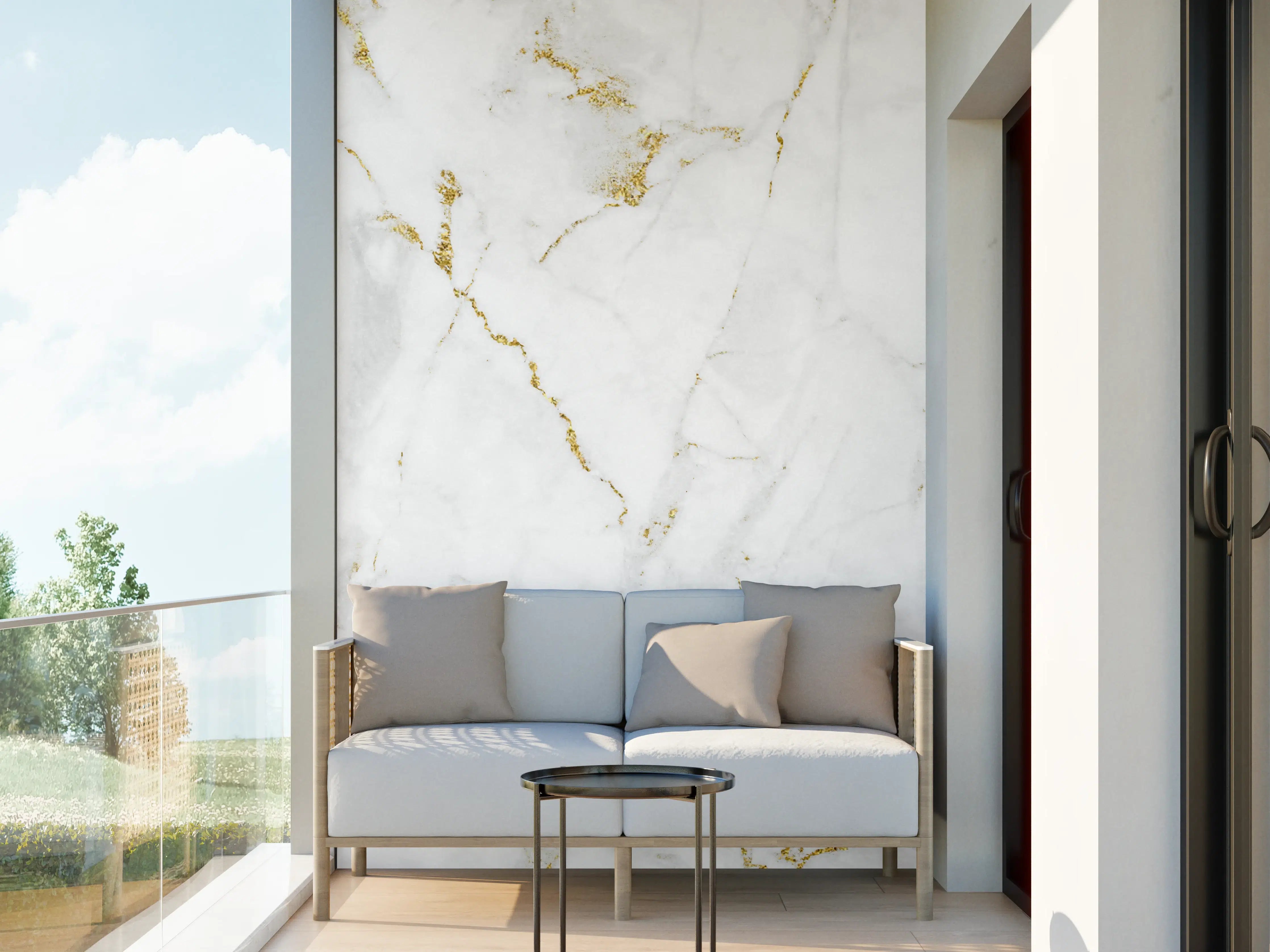 Wandverkleidung außen - Weißer Marmor mit goldenen Adern
