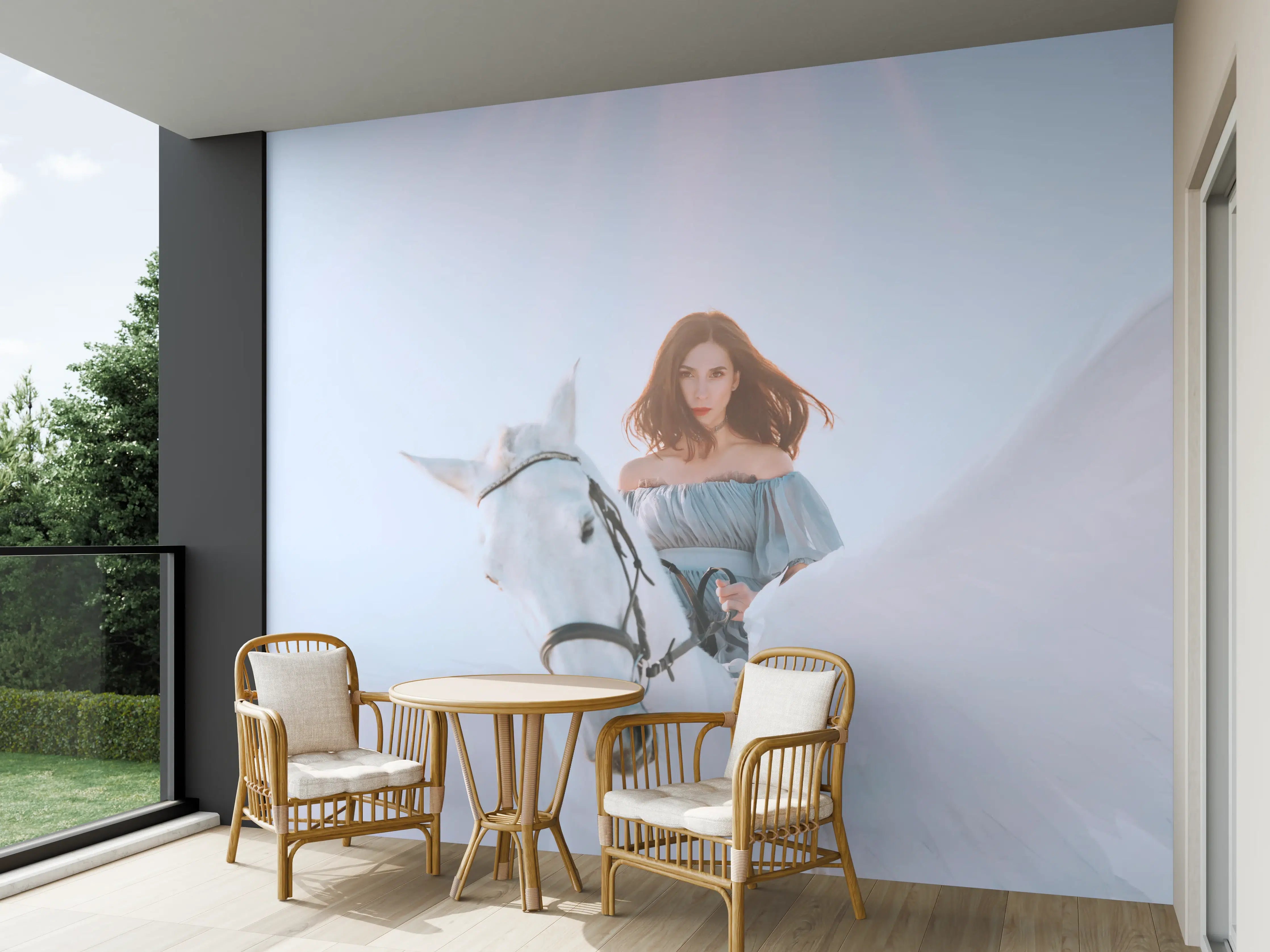 Wandverkleidung außen - Weißer Pegasus mit Engel