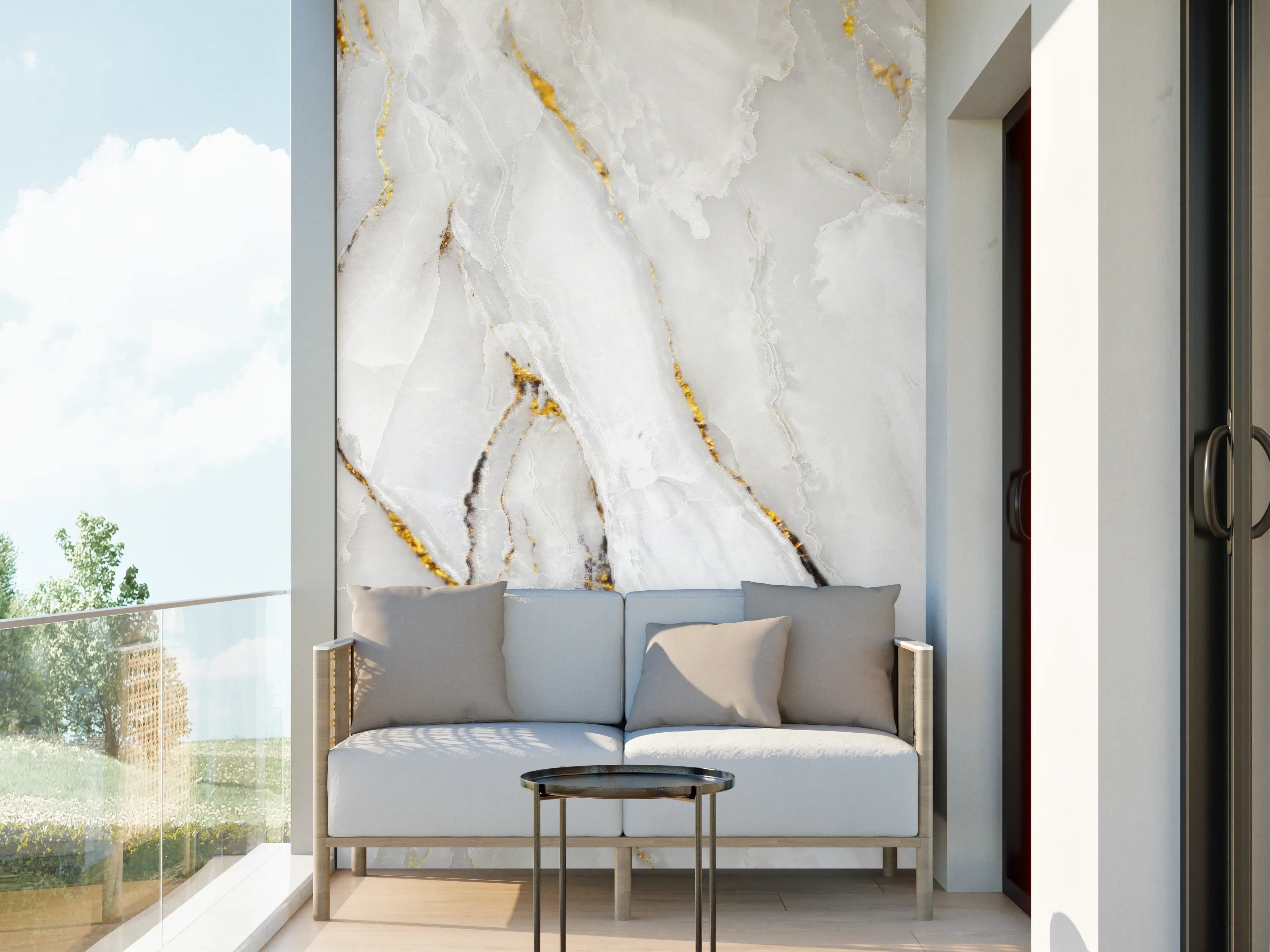 Wandverkleidung außen - Weißer Statuario-Marmor mit goldene Adern