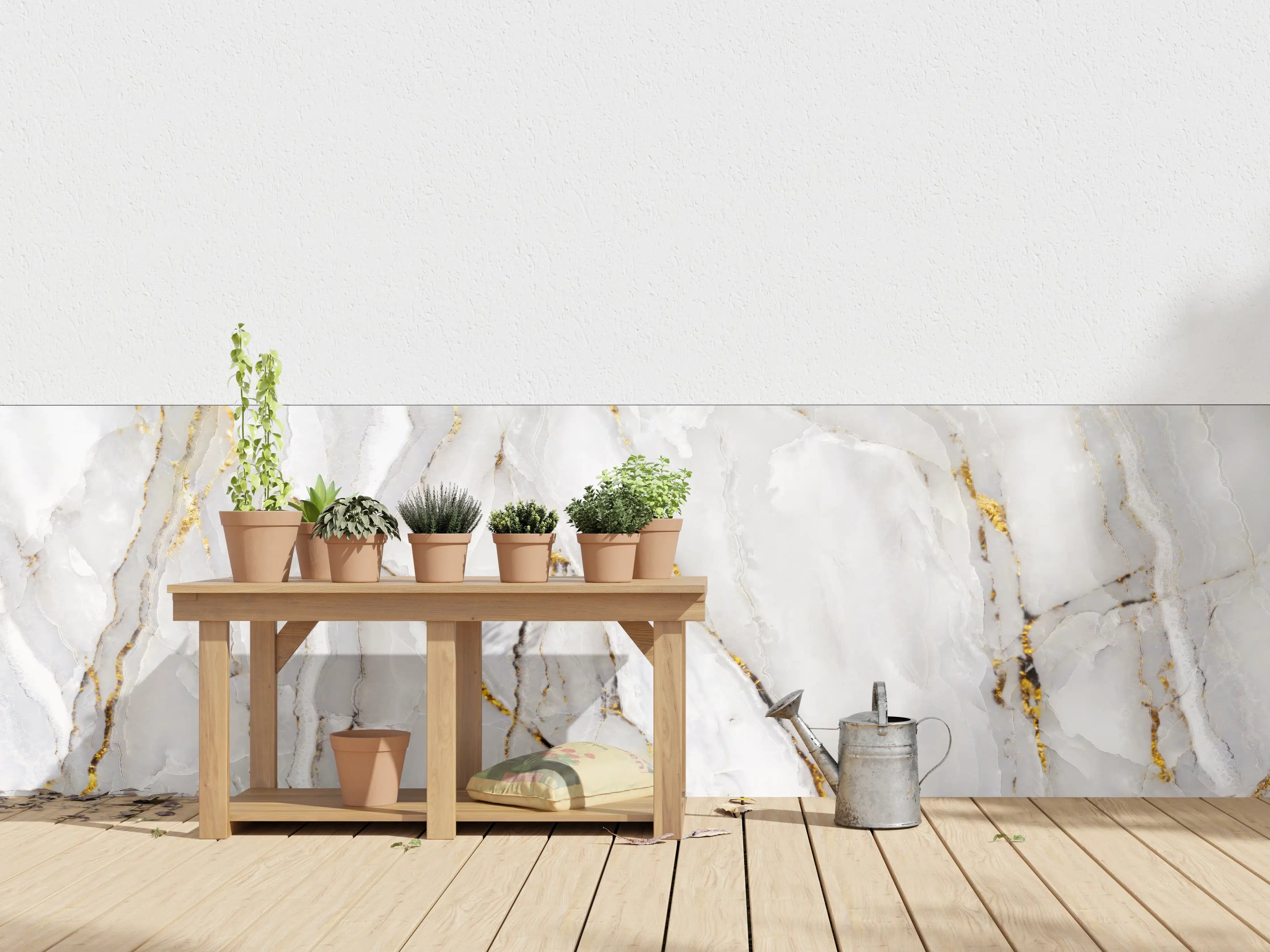 Wandverkleidung außen - Weißer Statuario-Marmor mit goldene Adern