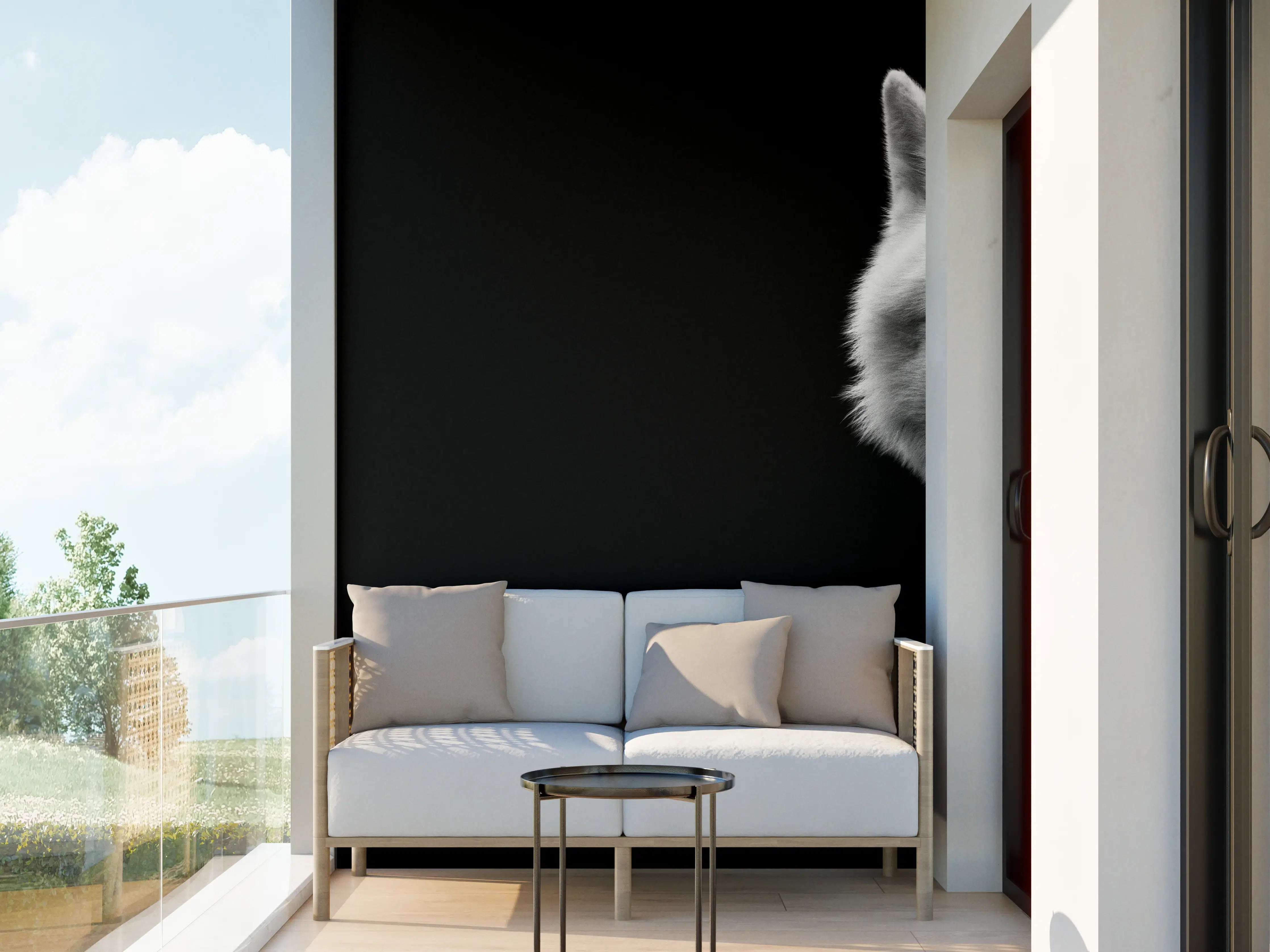 Wandverkleidung außen - Weißer Wolf mit schwarzem Hintergrund