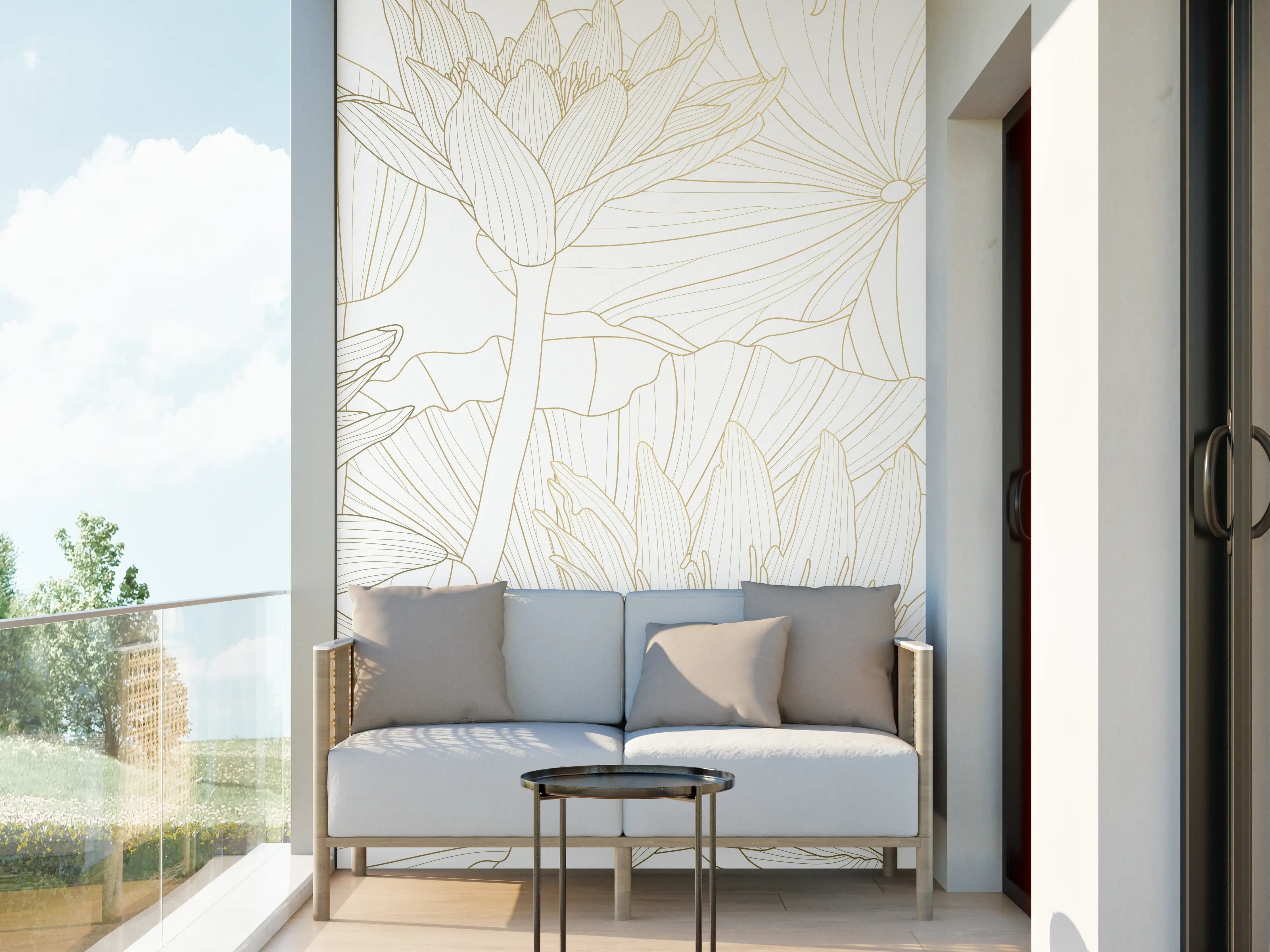 Wandverkleidung außen - Weißes Floral-Linien Kunstwerk