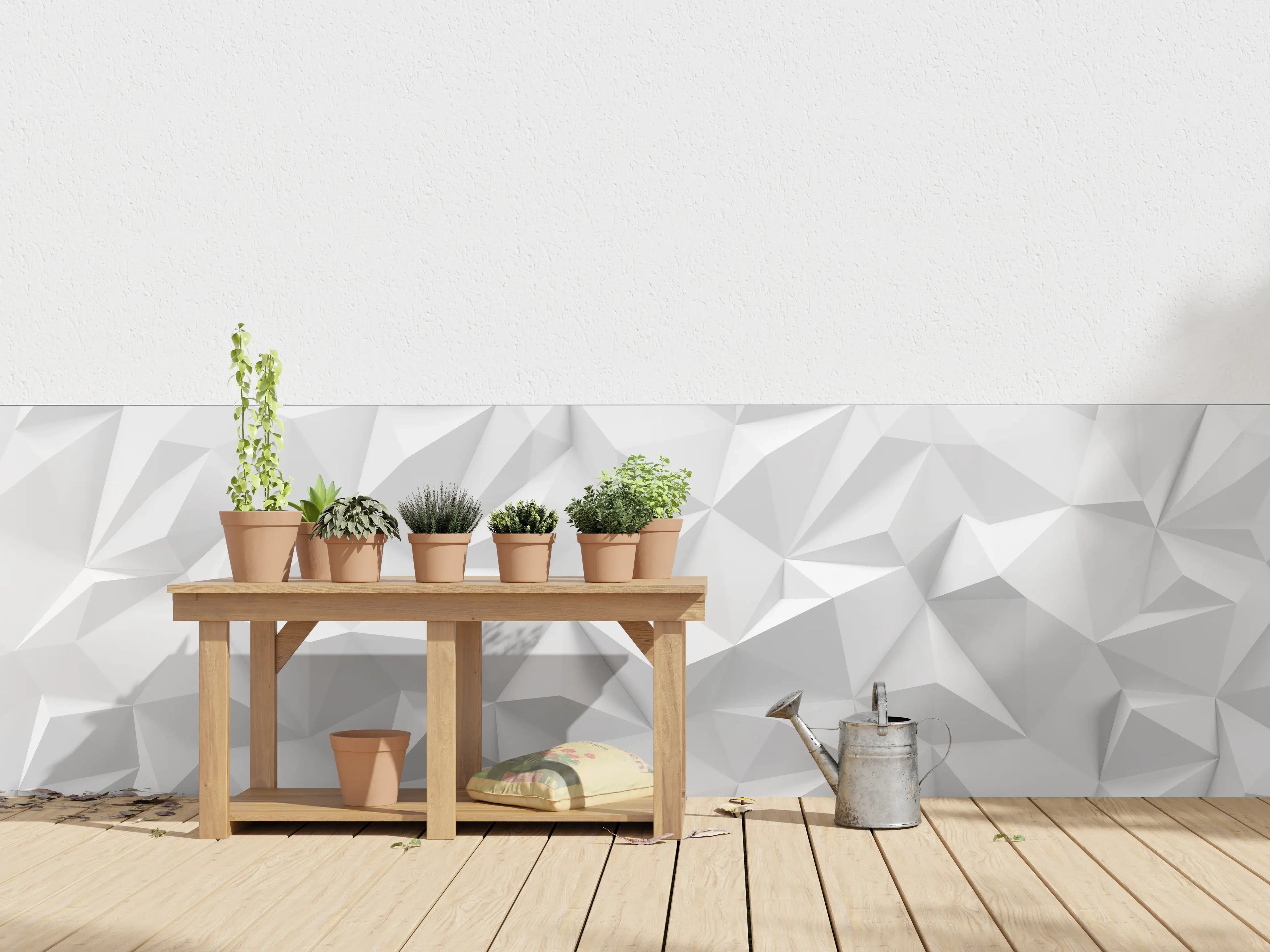 Wandverkleidung außen - Weißes Low-Poly Design