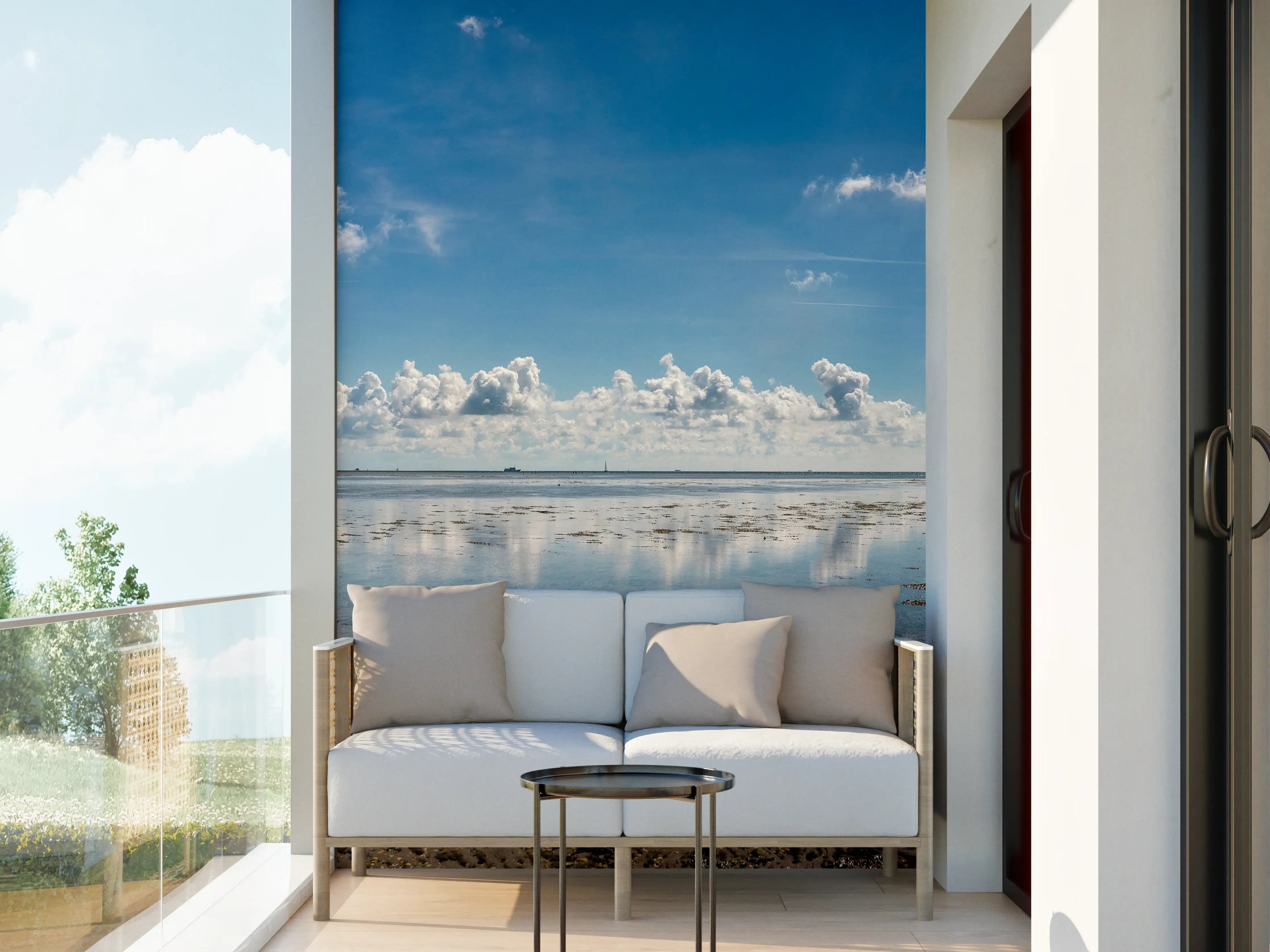 Wandverkleidung außen - Weites Strandpanorama mit Himmel und Wolken