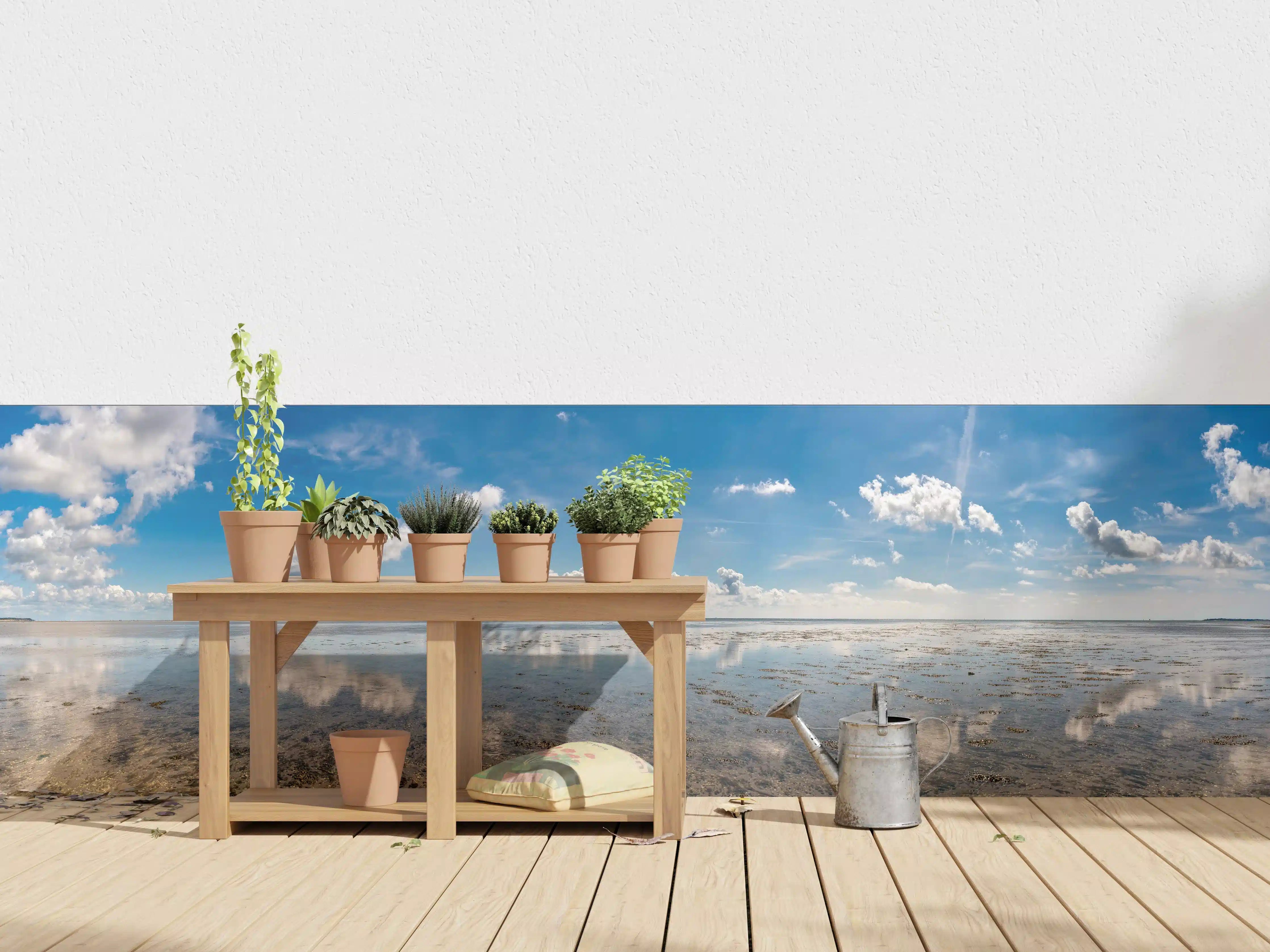 Wandverkleidung außen - Weites Strandpanorama mit Himmel und Wolken