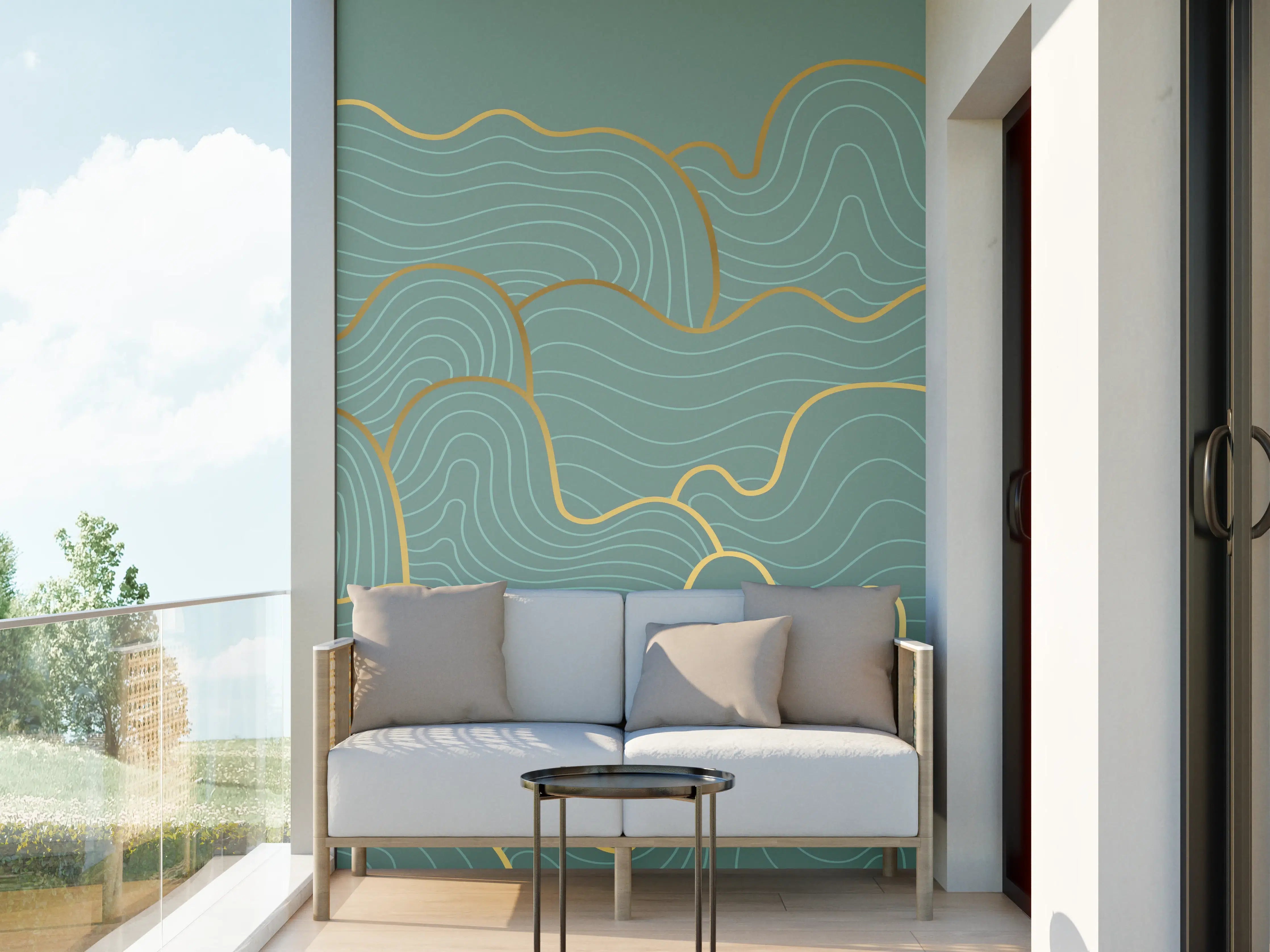 Wandverkleidung außen - Wellenmuster Blau-Gold