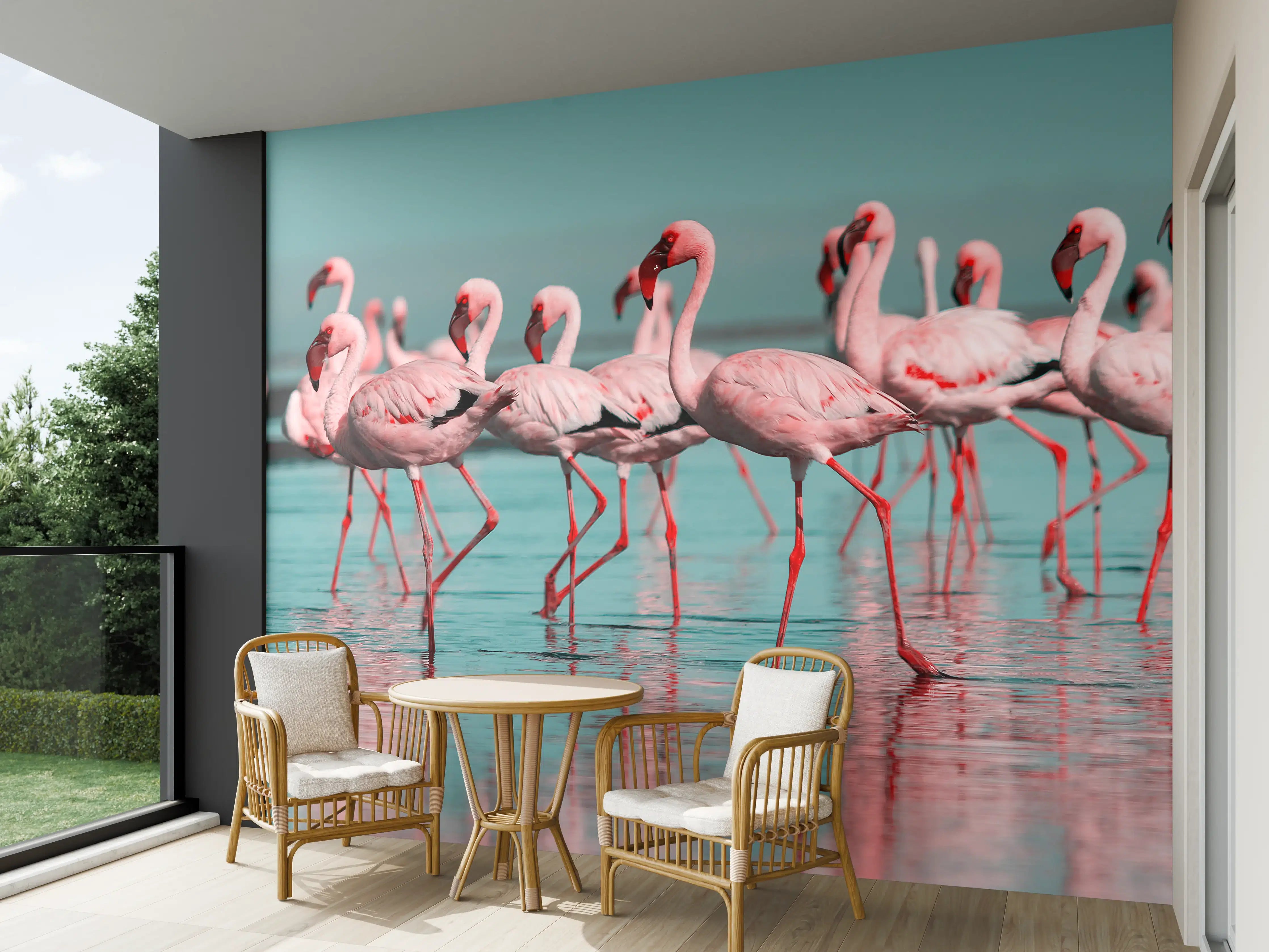 Wandverkleidung außen - Wilde Flamingo auf dem Wasser 