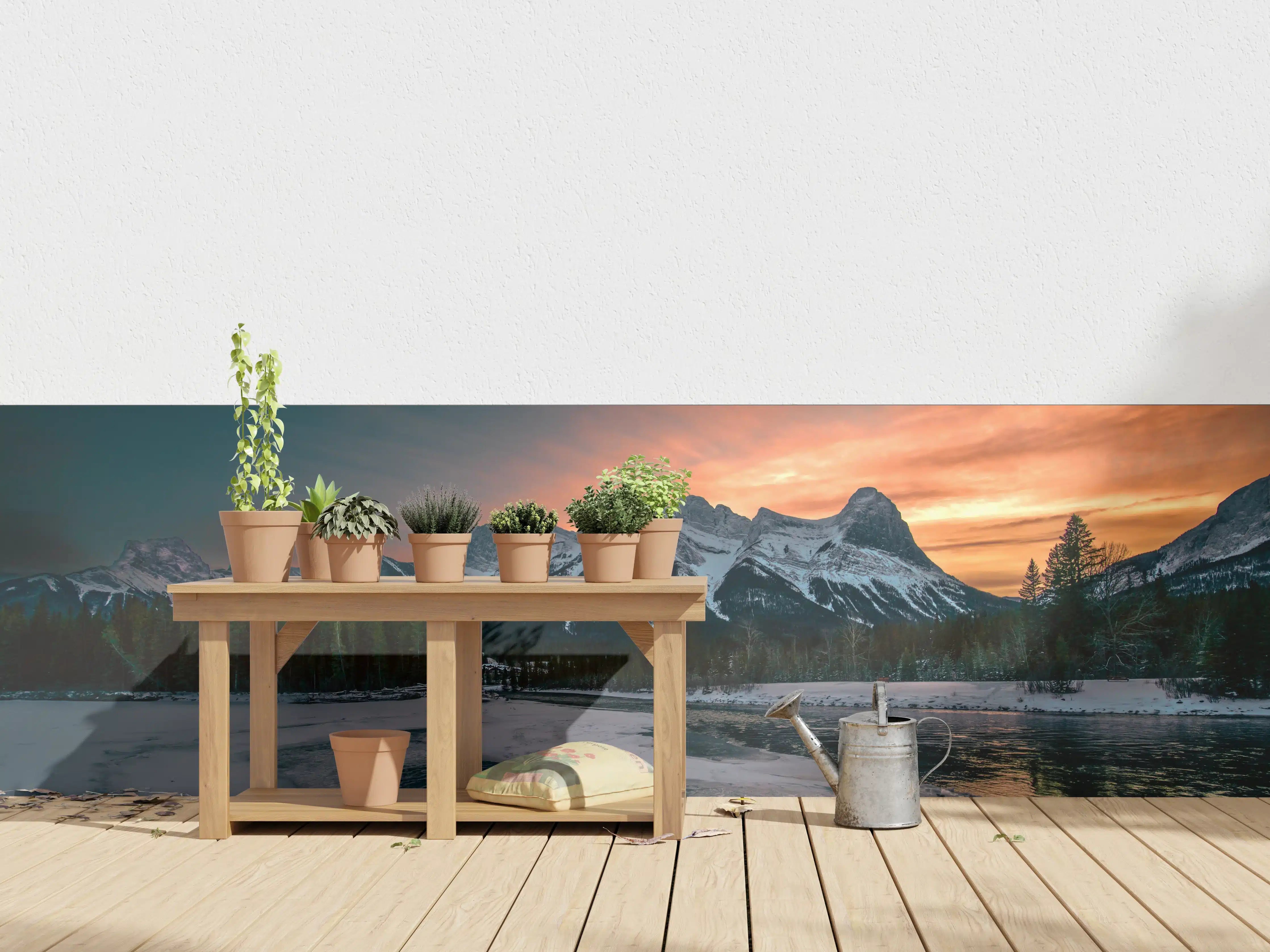 Wandverkleidung außen - Winterlicher Sonnenuntergang Berge
