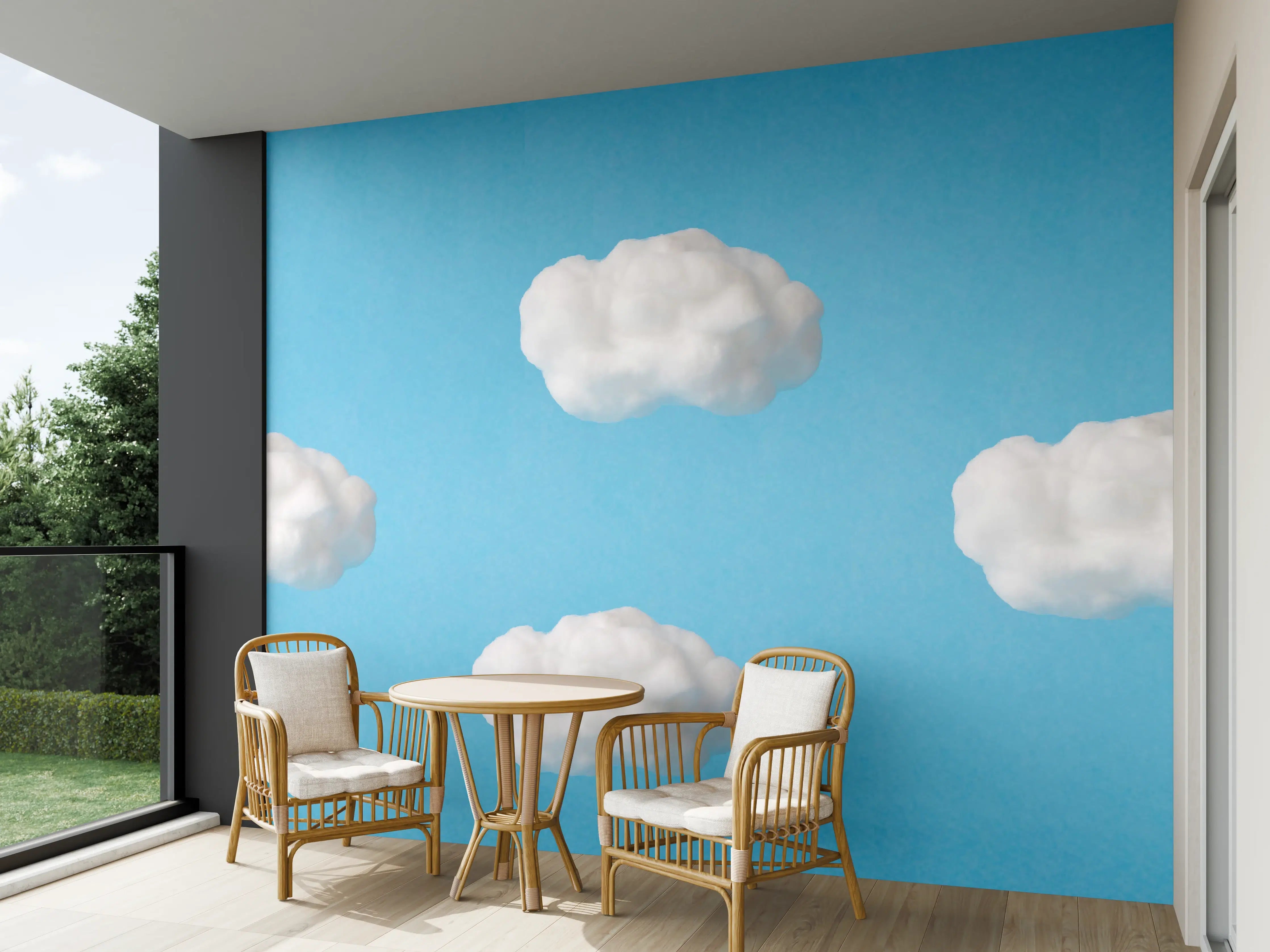 Wandverkleidung außen - Wolke aus Watte auf himmelblauem Hintergrund