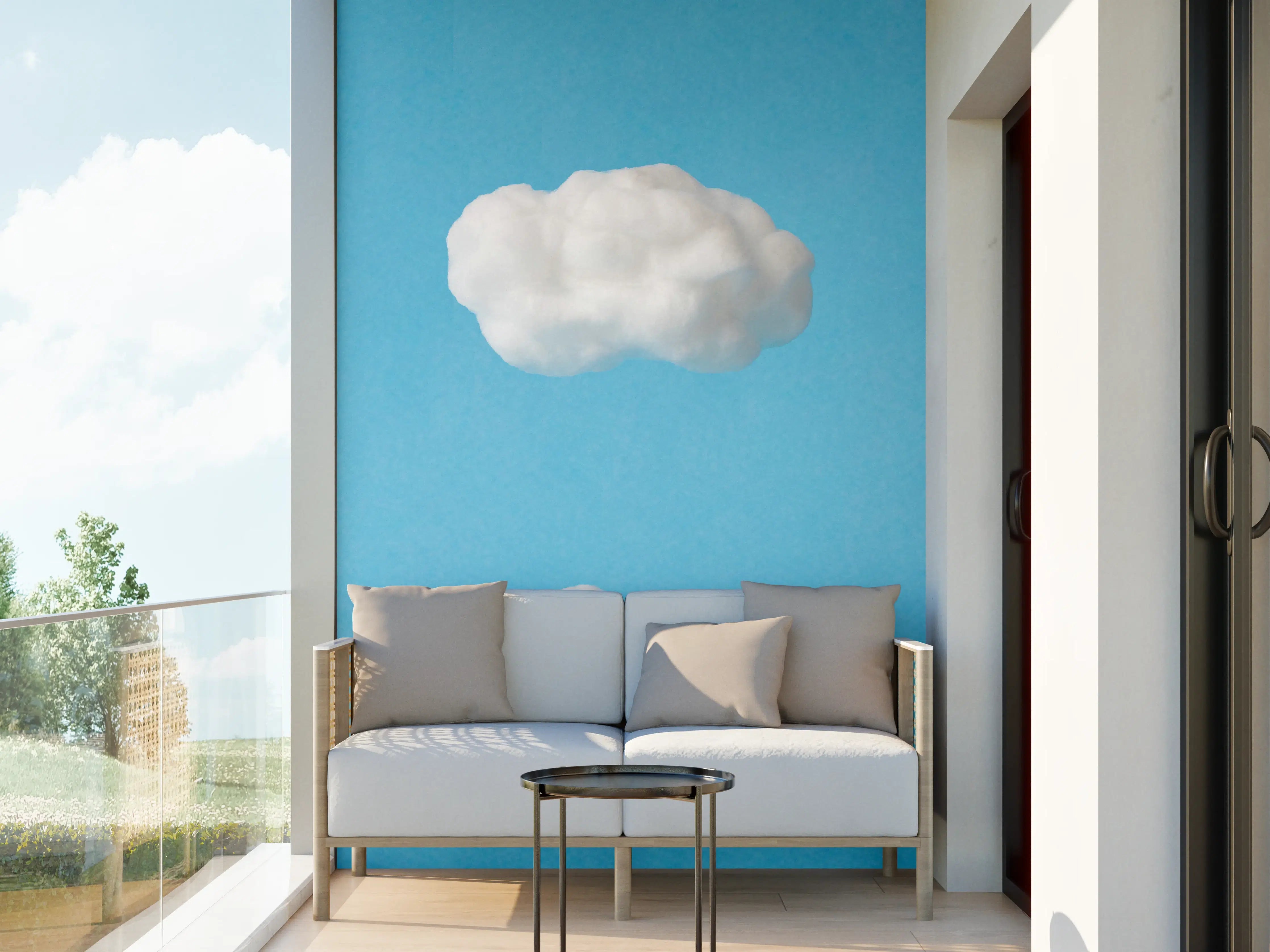 Wandverkleidung außen - Wolke aus Watte auf himmelblauem Hintergrund