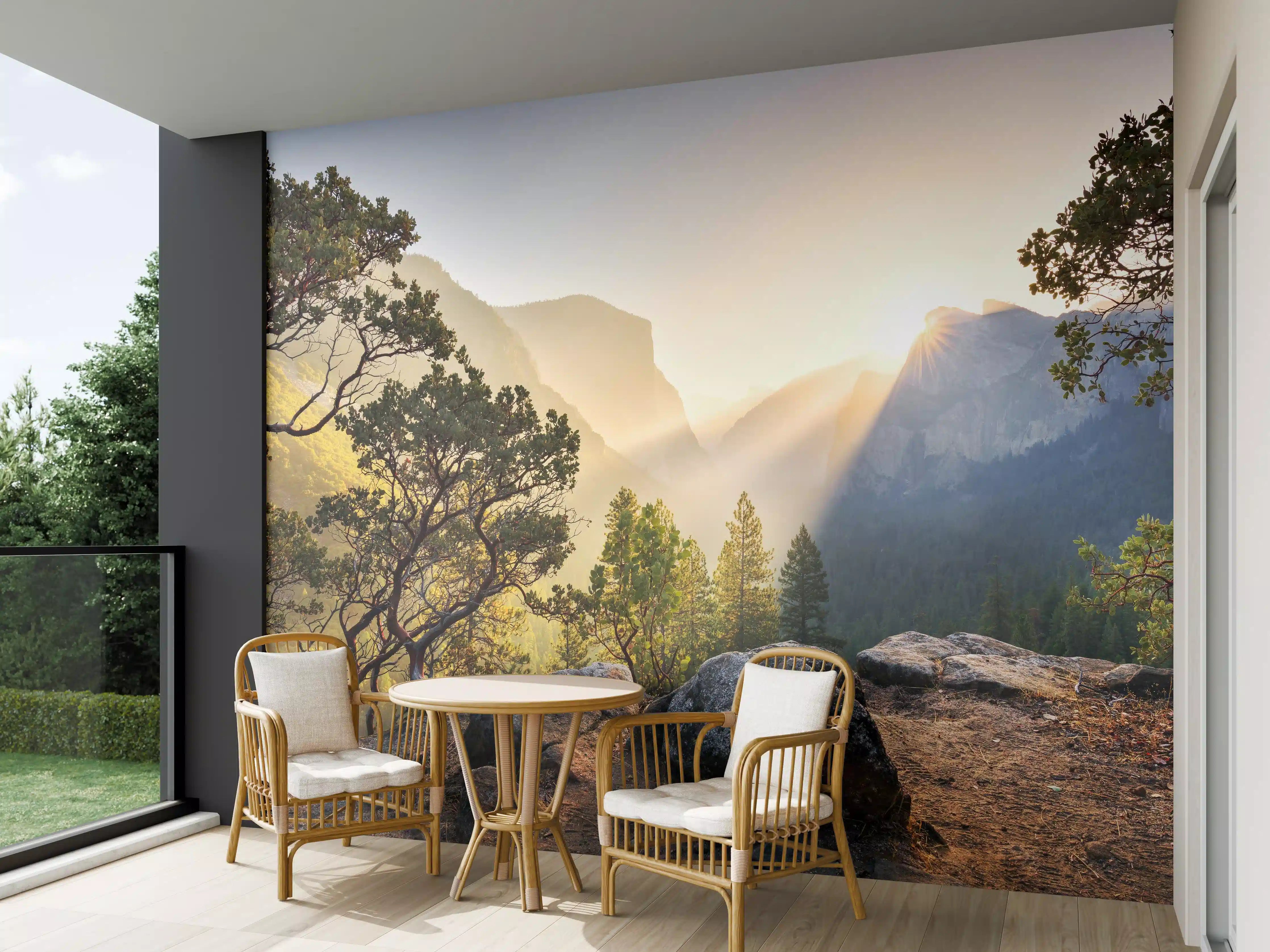 Wandverkleidung außen - Yosemite Sonnenstrahlen Panorama