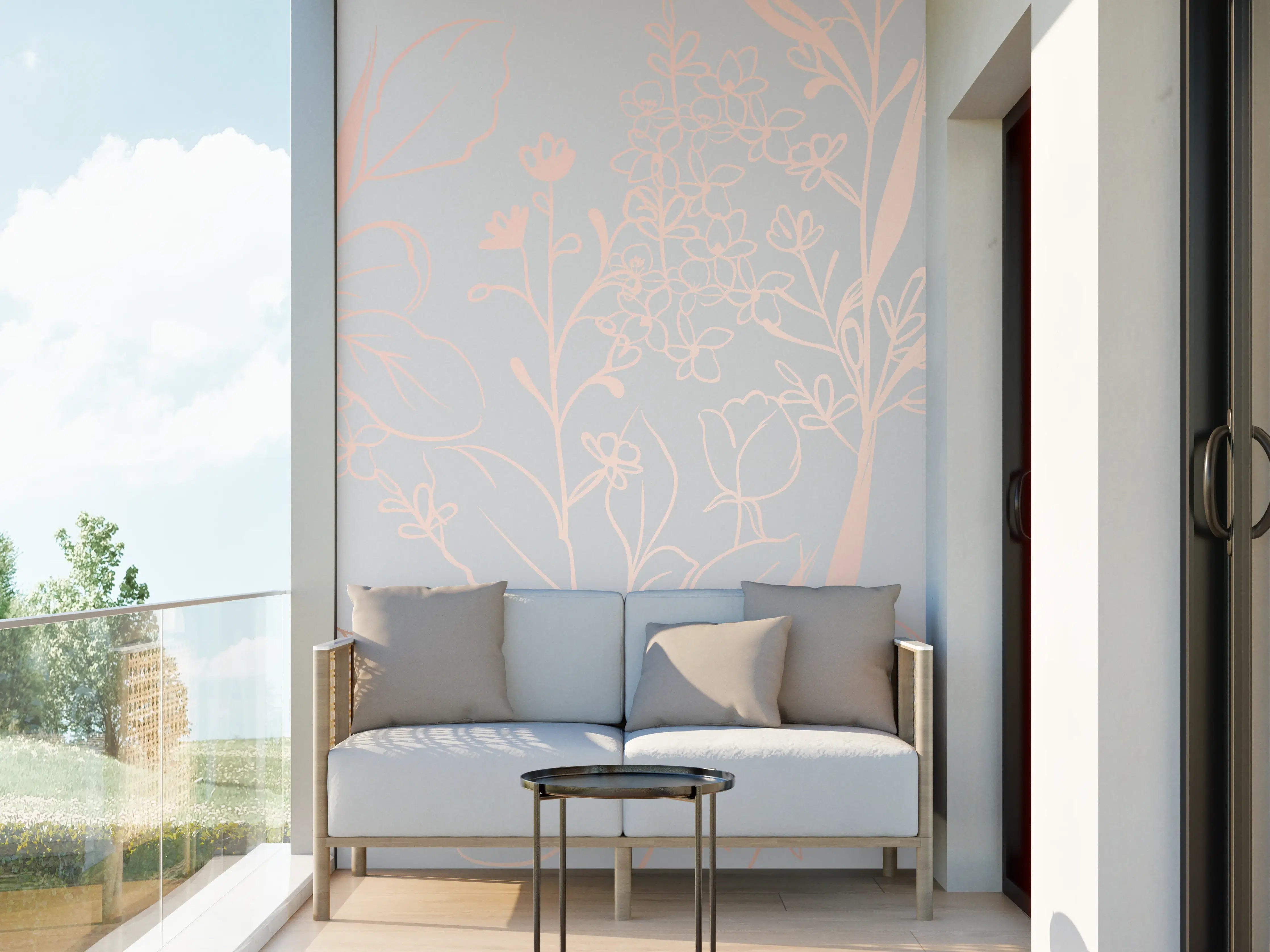 Wandverkleidung außen - Zarte Blütenillustration Beige-Rosa