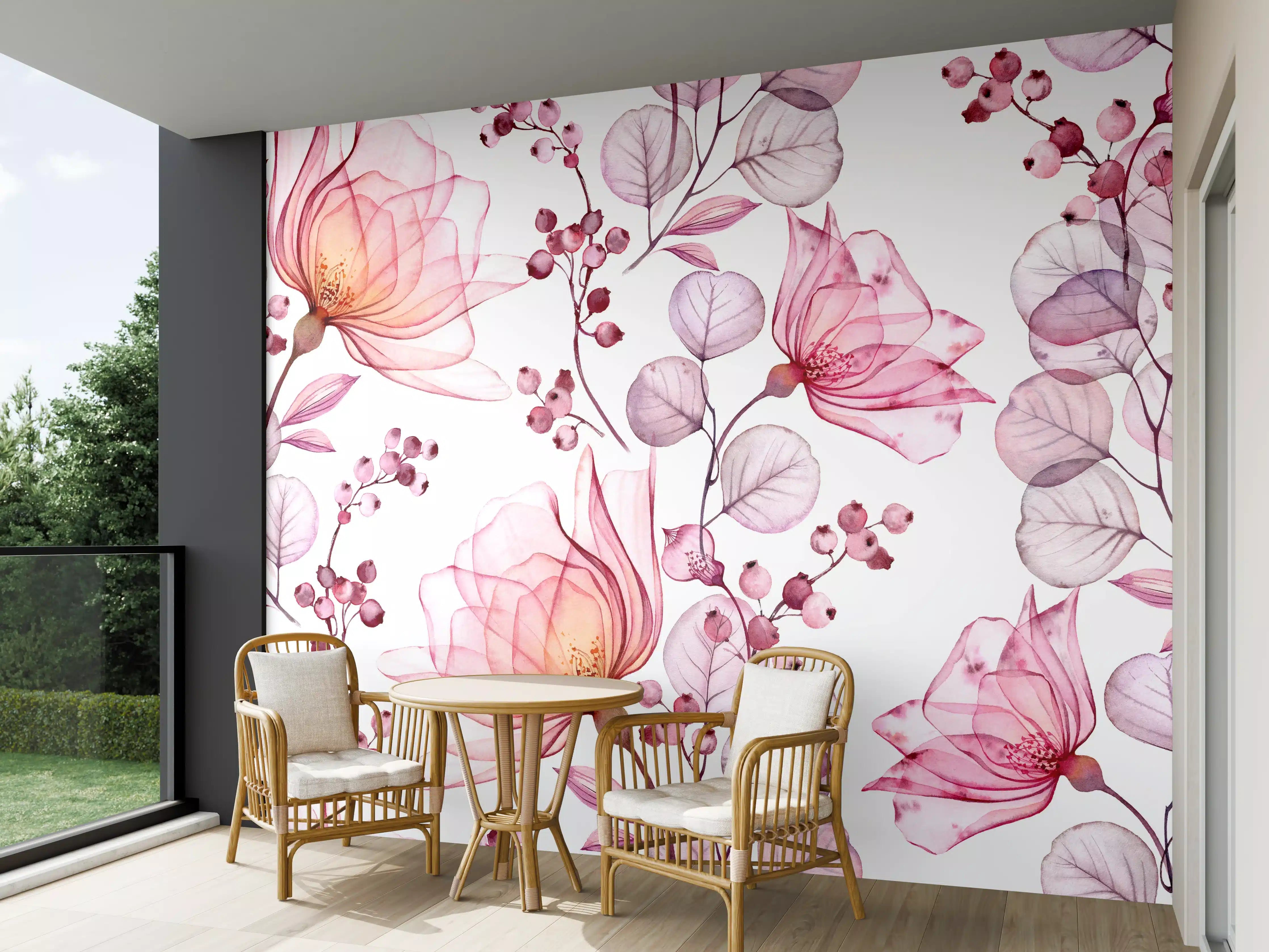 Wandverkleidung außen - Zarte Blumen und Blätter in Rosa und Lila