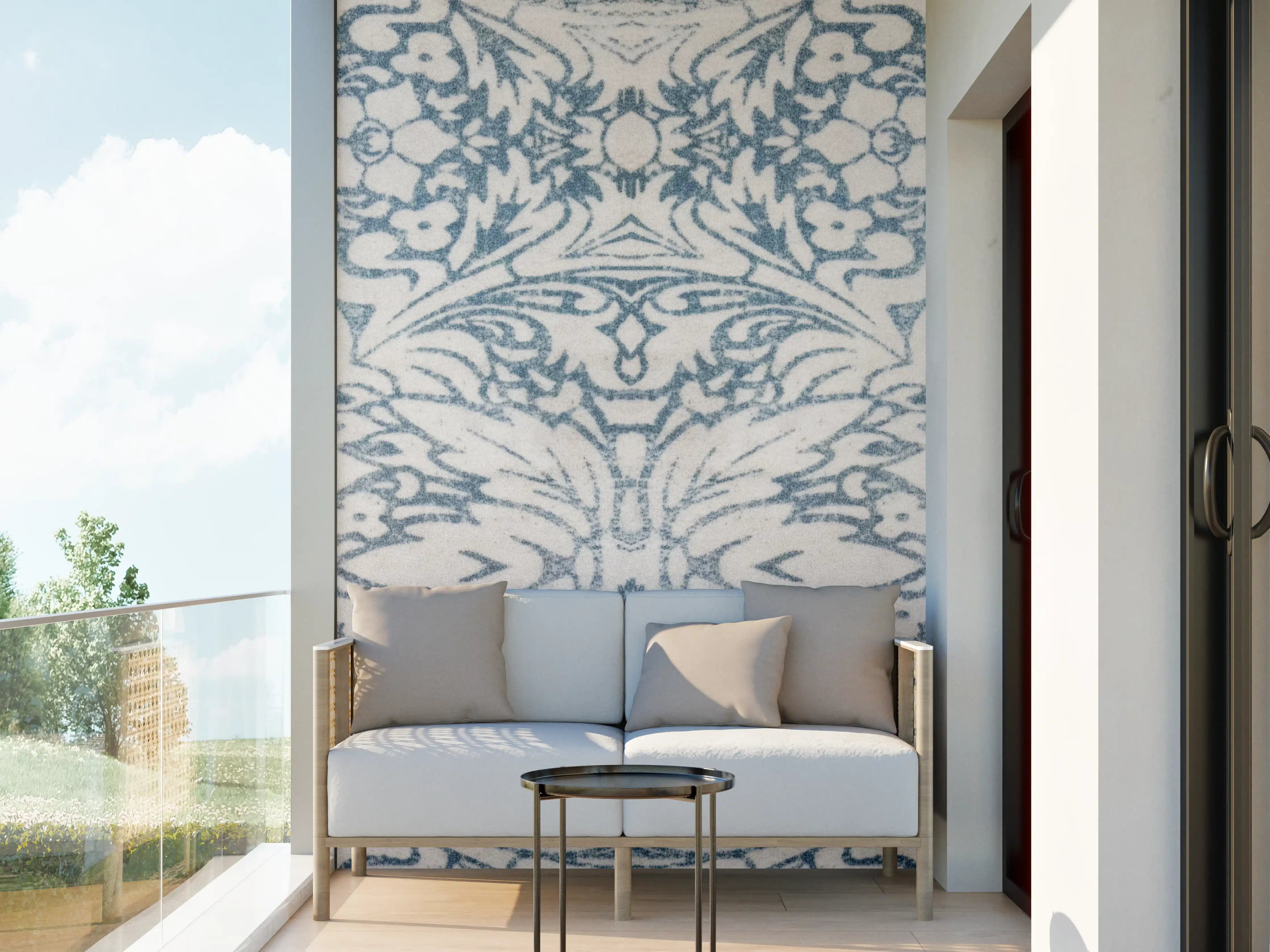 Wandverkleidung außen - Zarte Blumenmuster in Blau und Beige