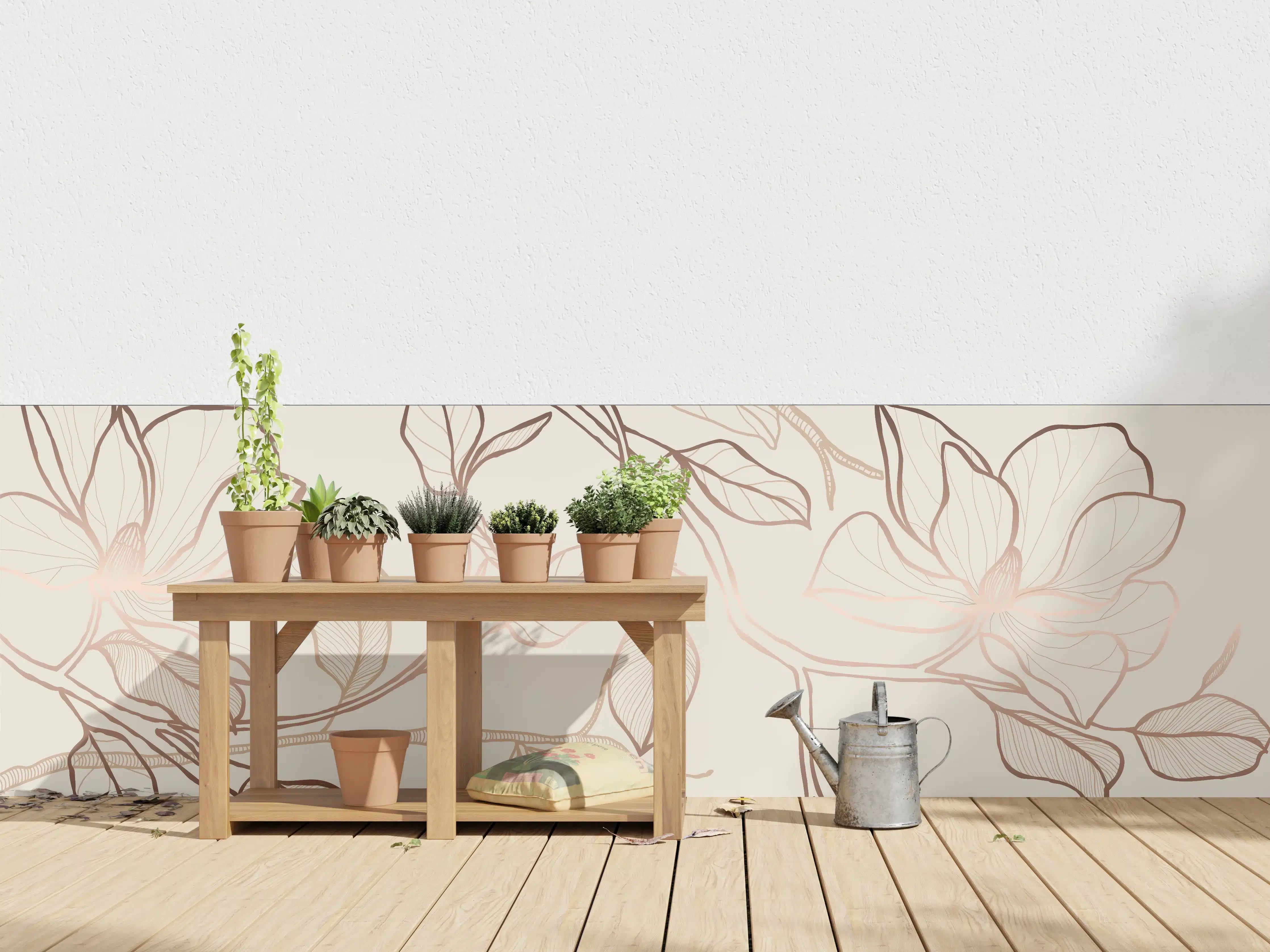 Wandverkleidung außen - Zarte Blumenzeichnung Beige